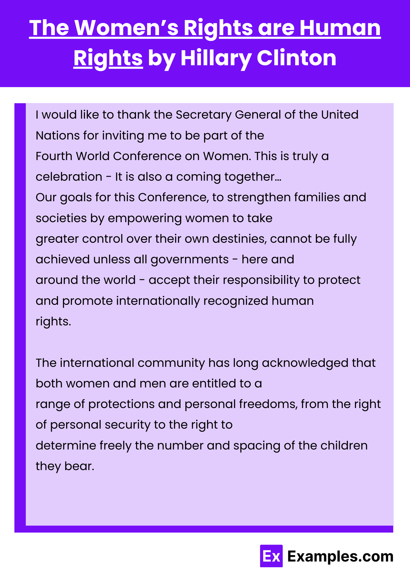 The Women’s Rights are Human Rights by Hillary Clinton