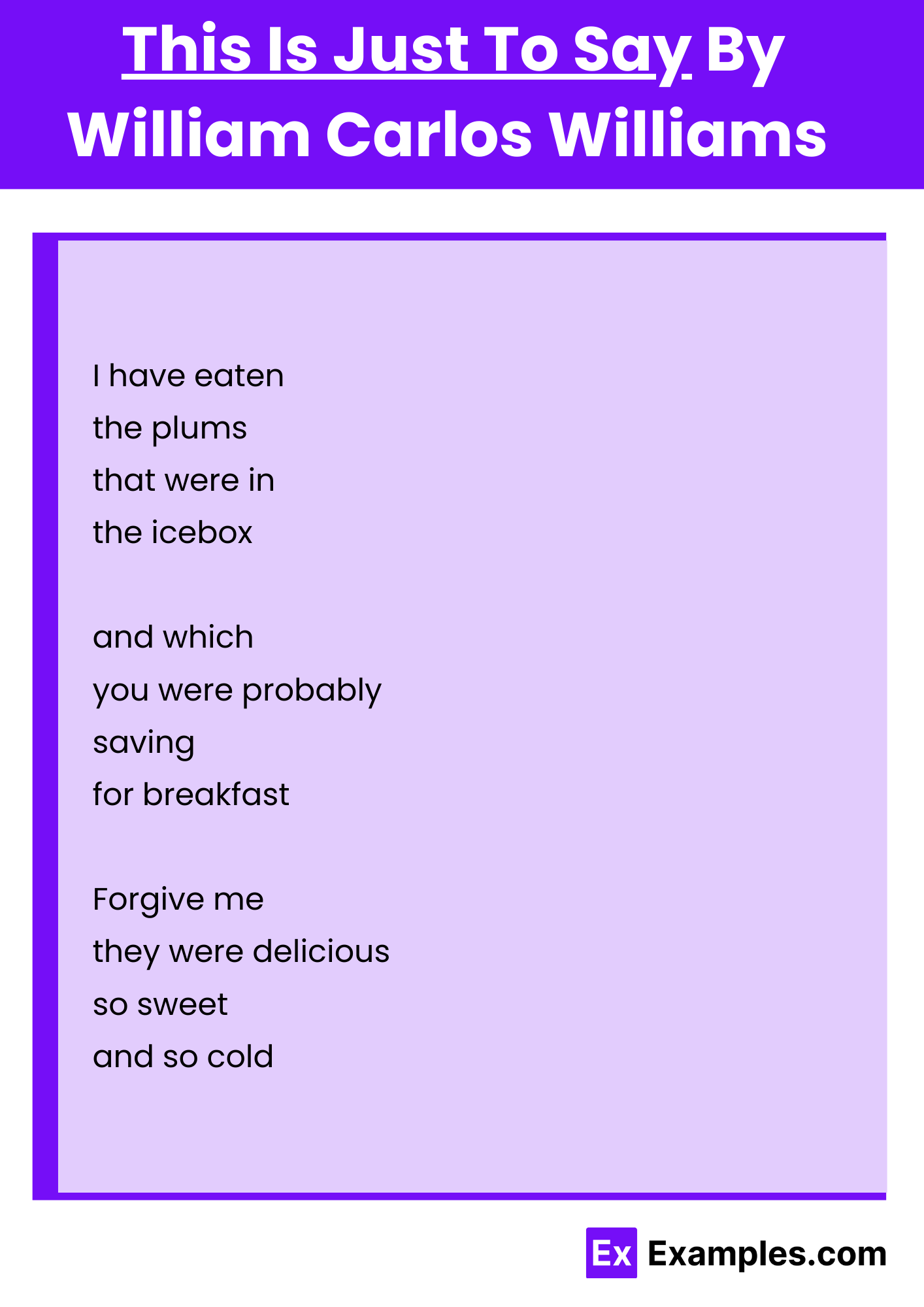 This Is Just To Say By William Carlos Williams