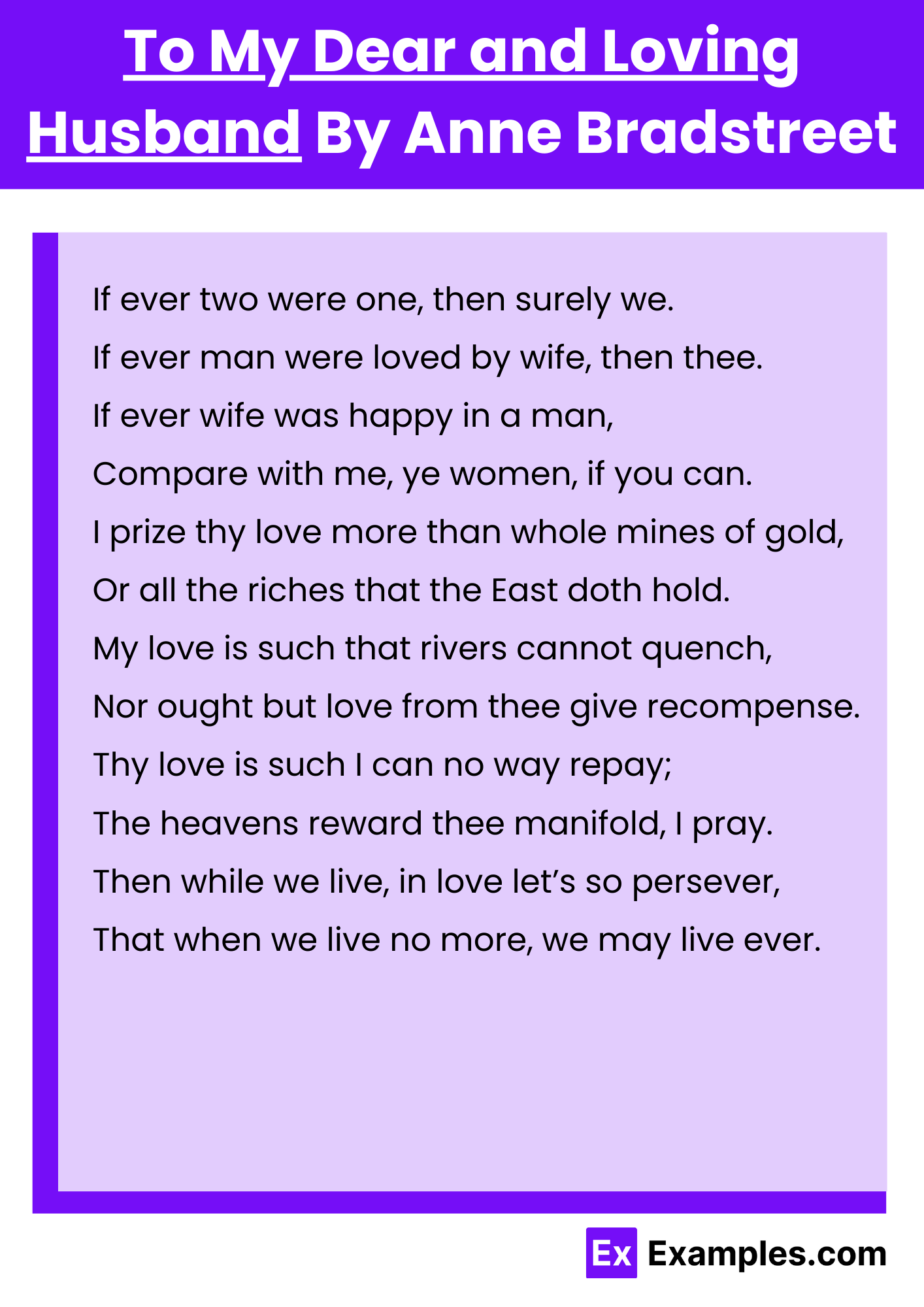 To My Dear and Loving Husband By Anne Bradstreet