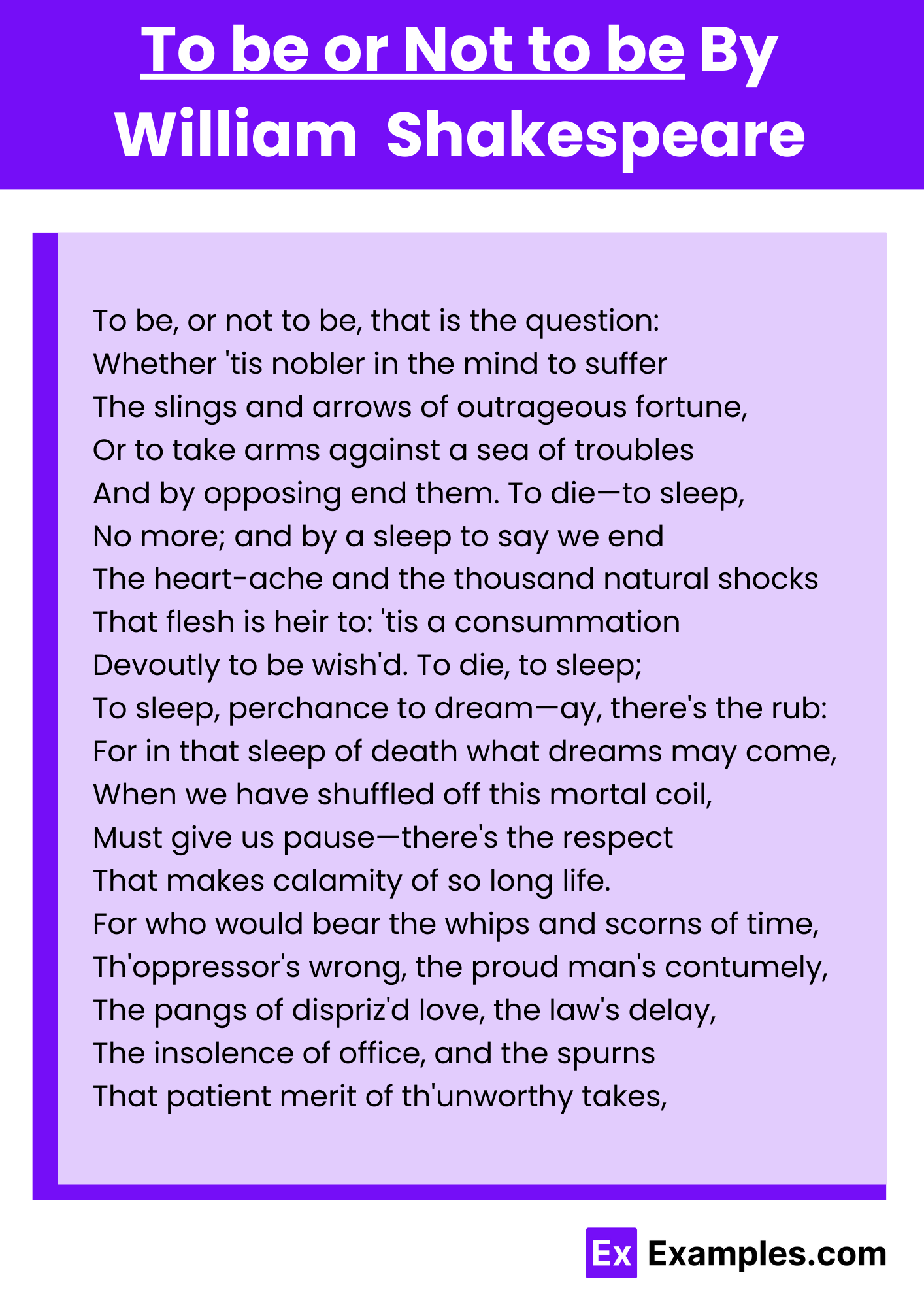 To be or Not to be By William Shakespeare