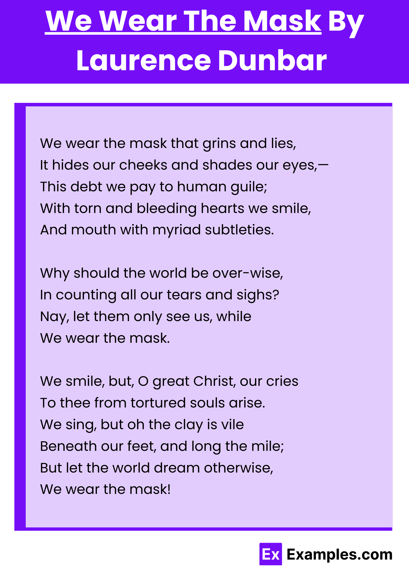 We Wear The Mask By Laurence Dunbar