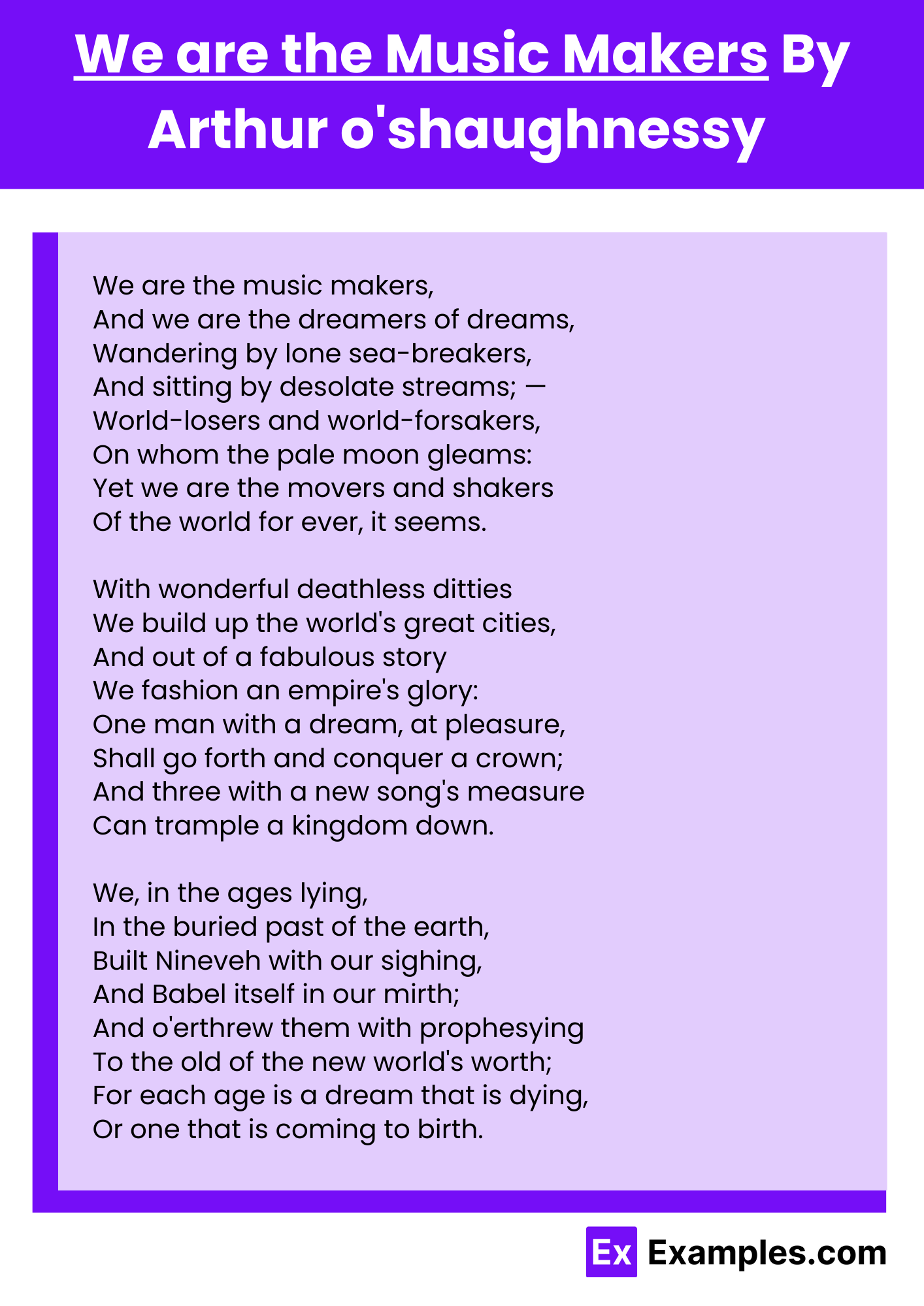 We are the Music Makers By Arthur o'shaughnessy