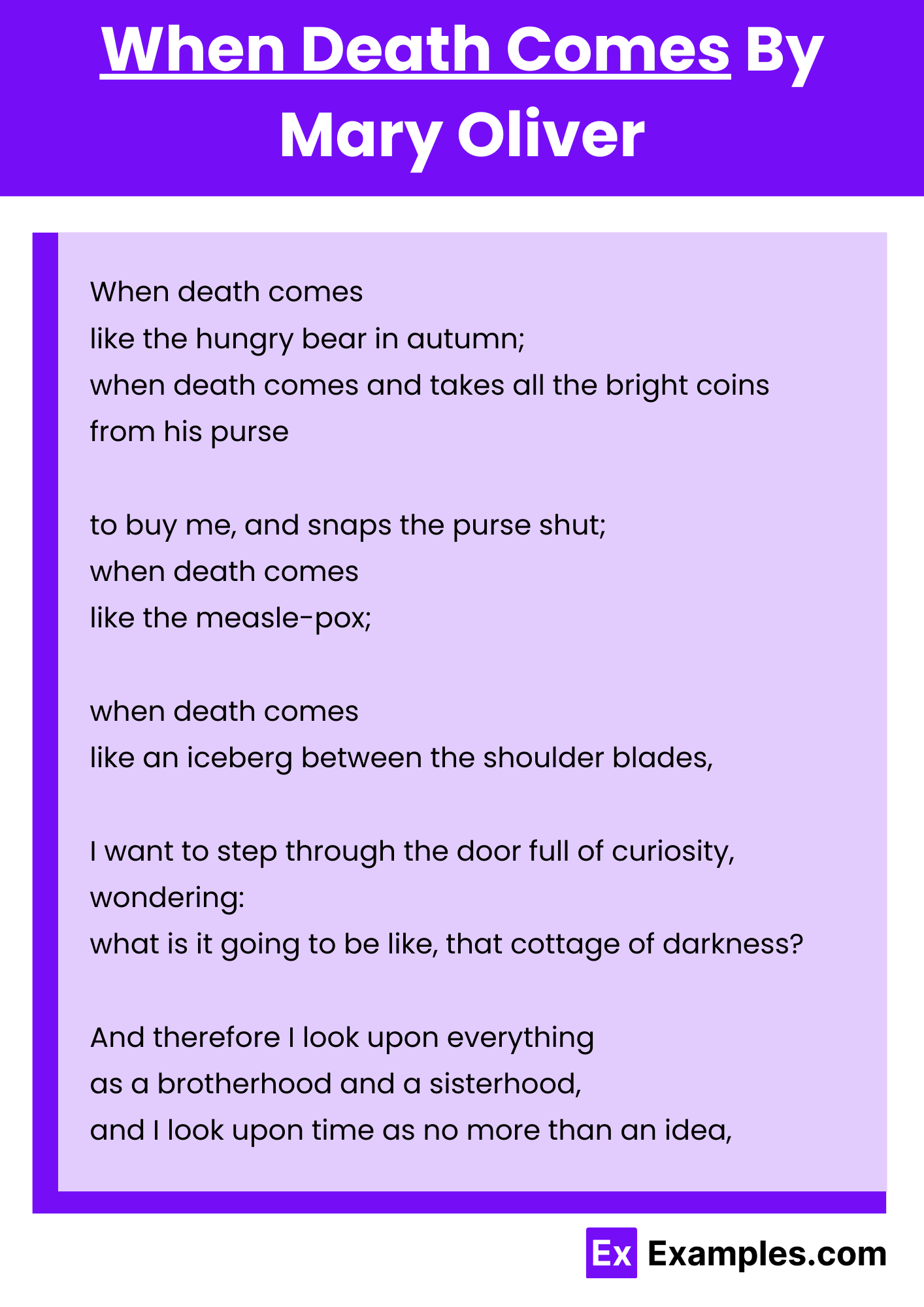 When Death Comes By Mary Oliver