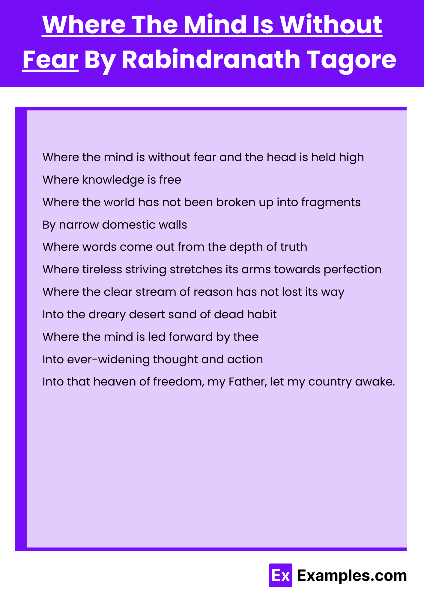 Where The Mind Is Without Fear By Rabindranath Tagore