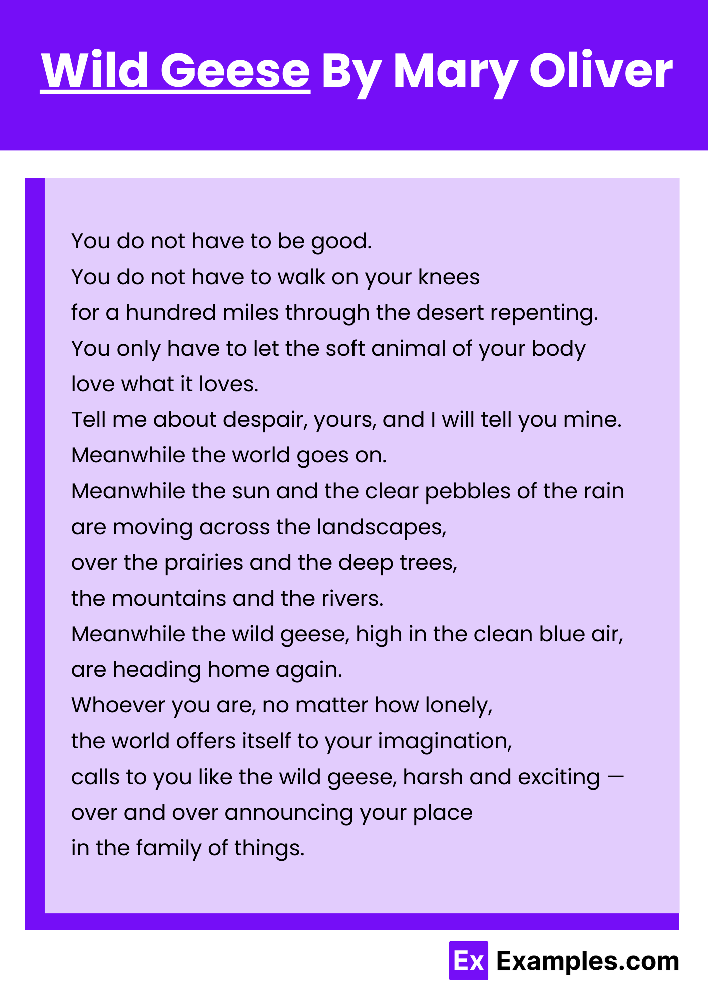 Wild Geese By Mary Oliver