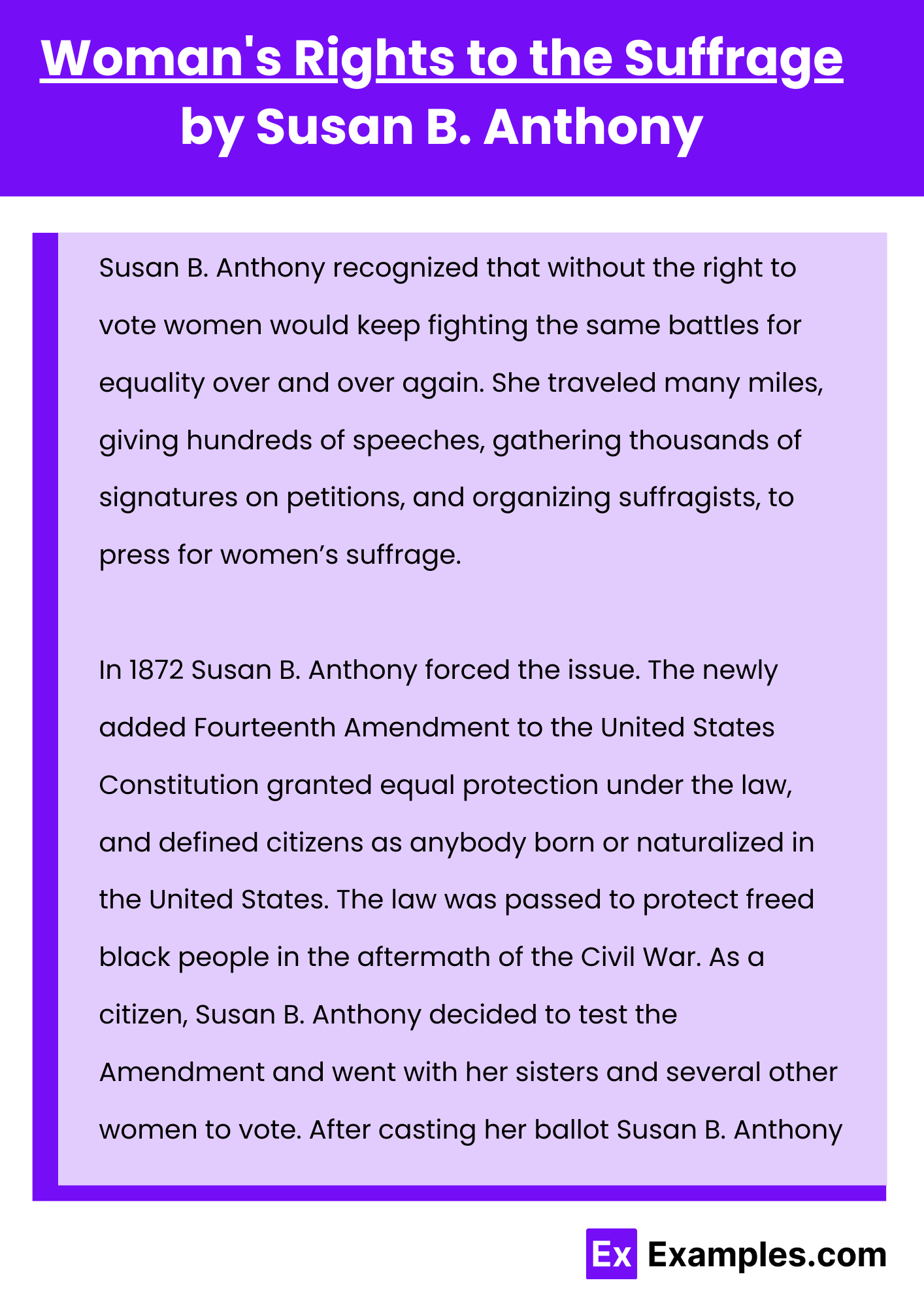 Woman's Rights to the Suffrage by Susan B. Anthony