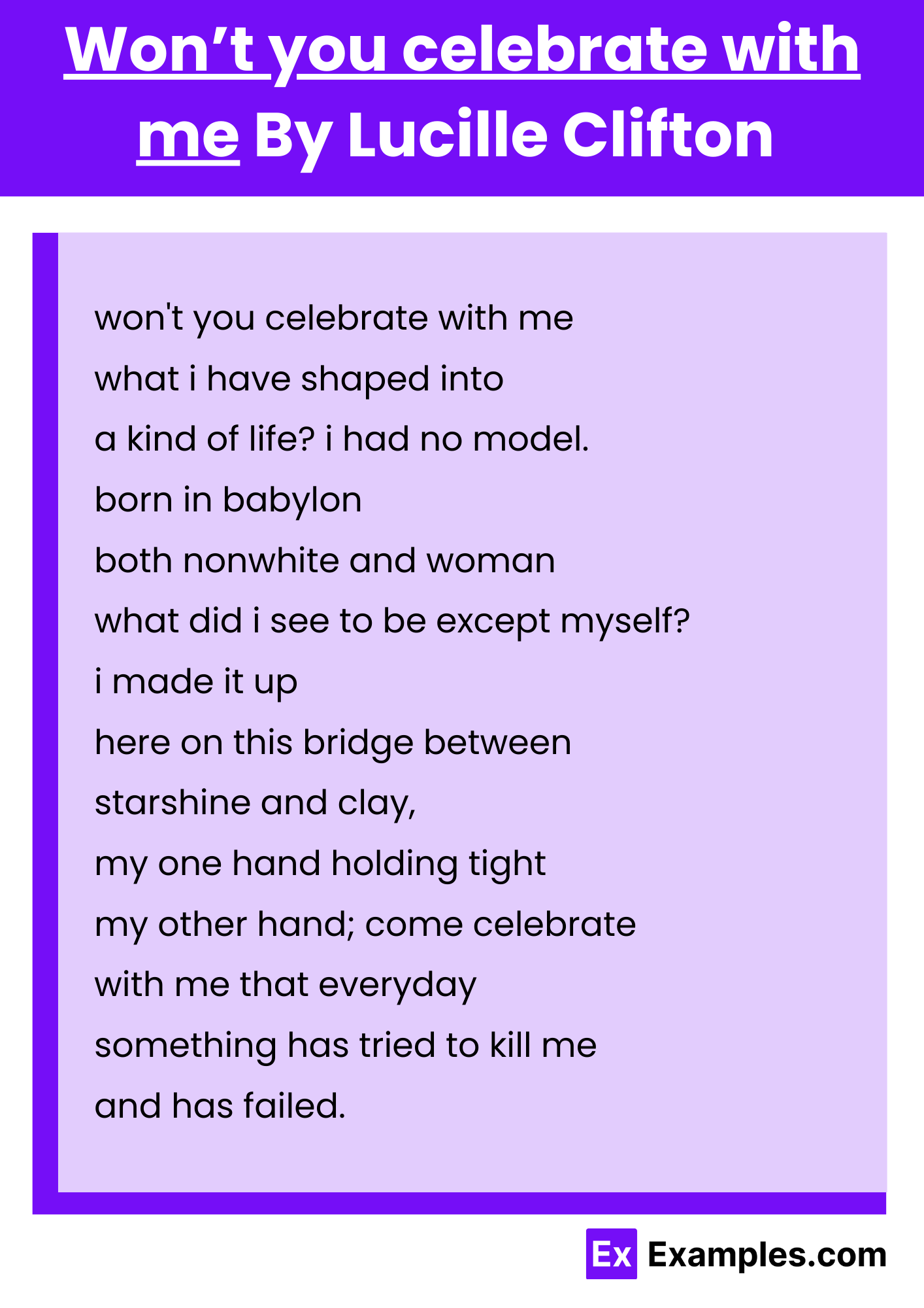 Won’t you celebrate with me By Lucille Clifton