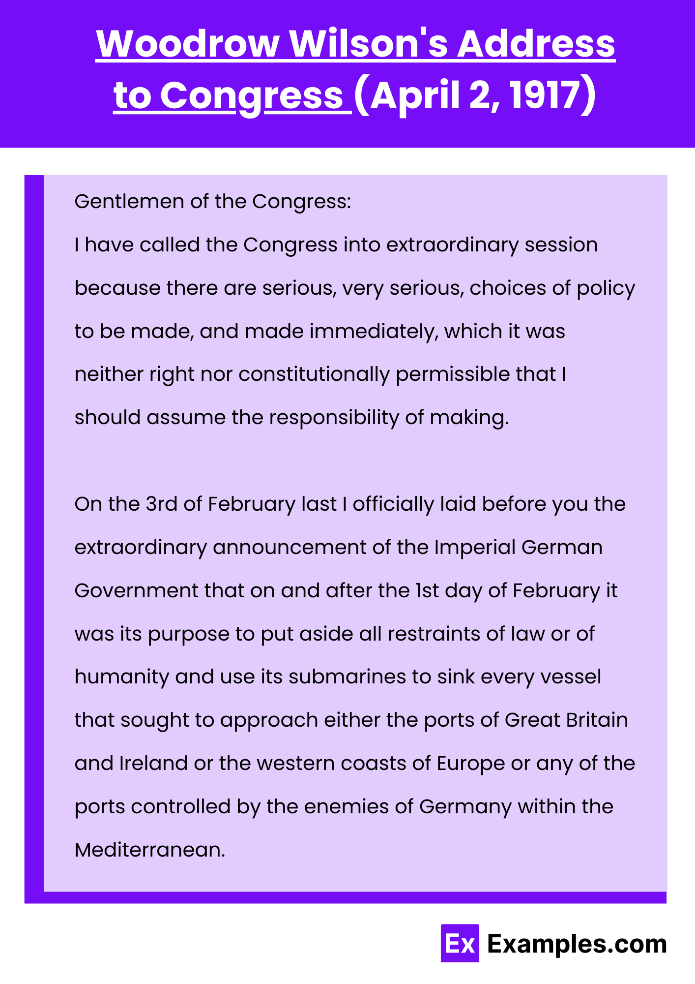 Woodrow Wilson's Address to Congress