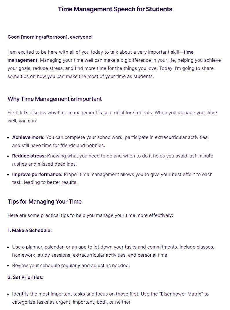Time Management Speech for Students