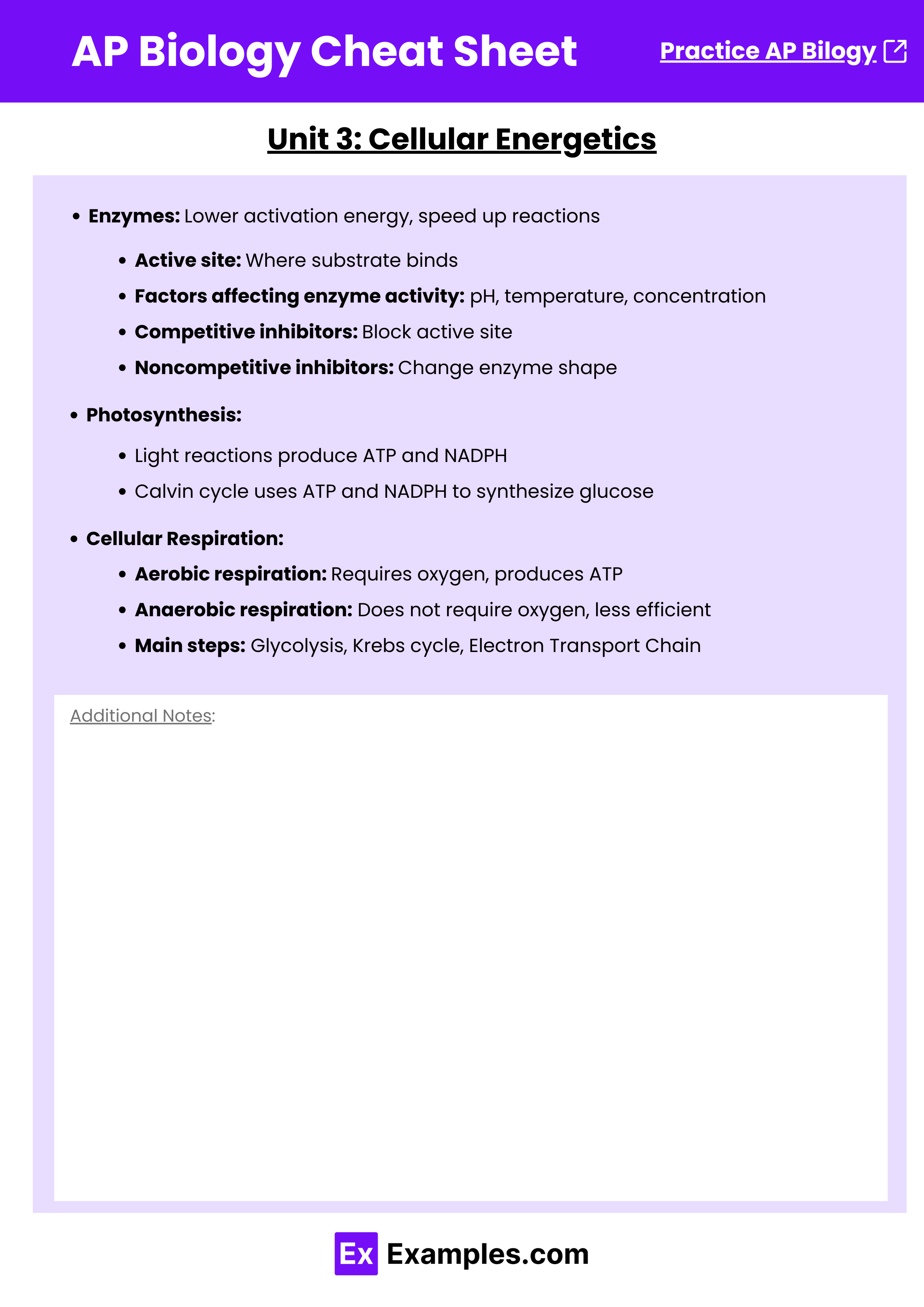 AP Biology Cheat Sheet - Unit 3