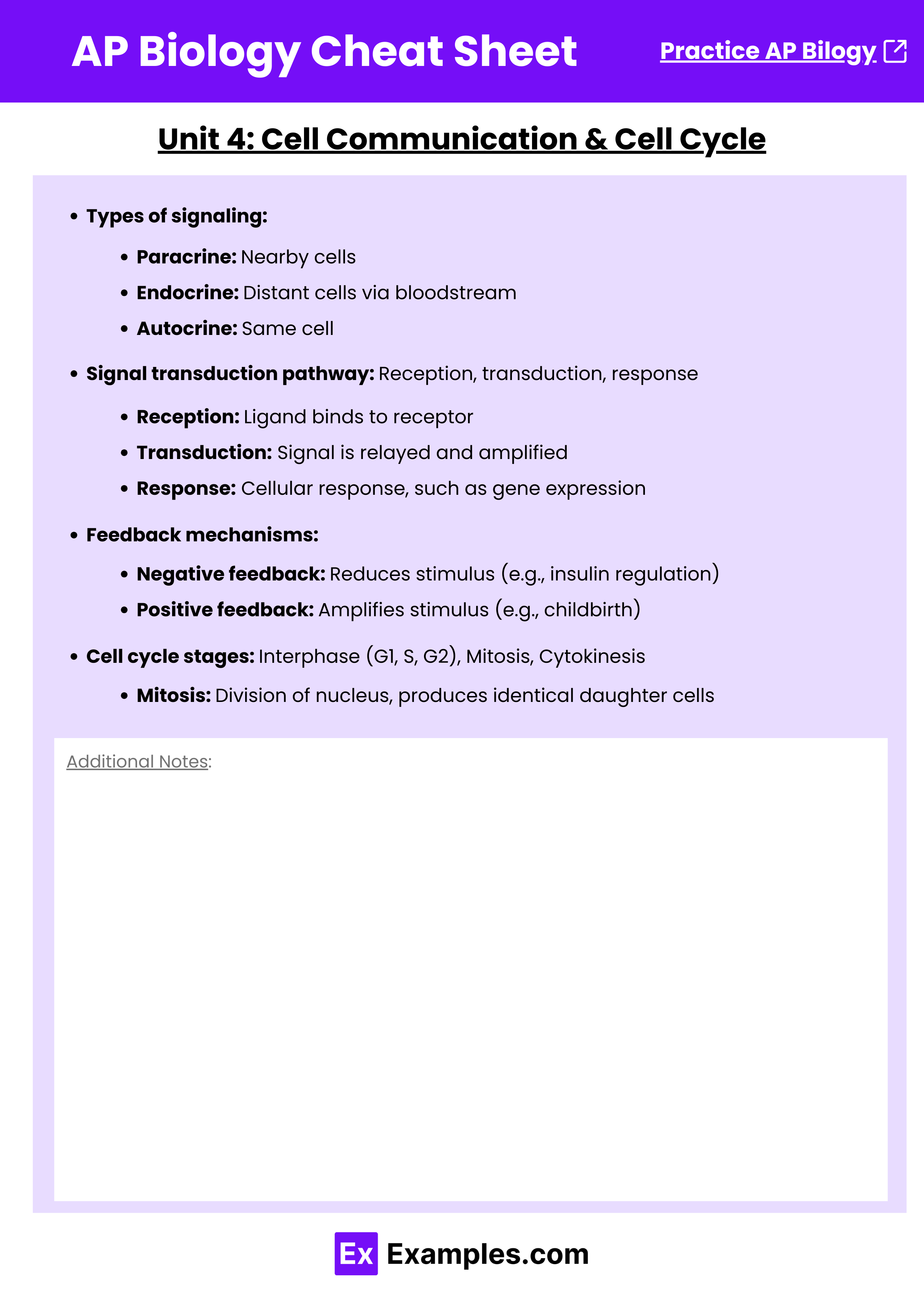 AP Biology Cheat Sheet - Unit 4