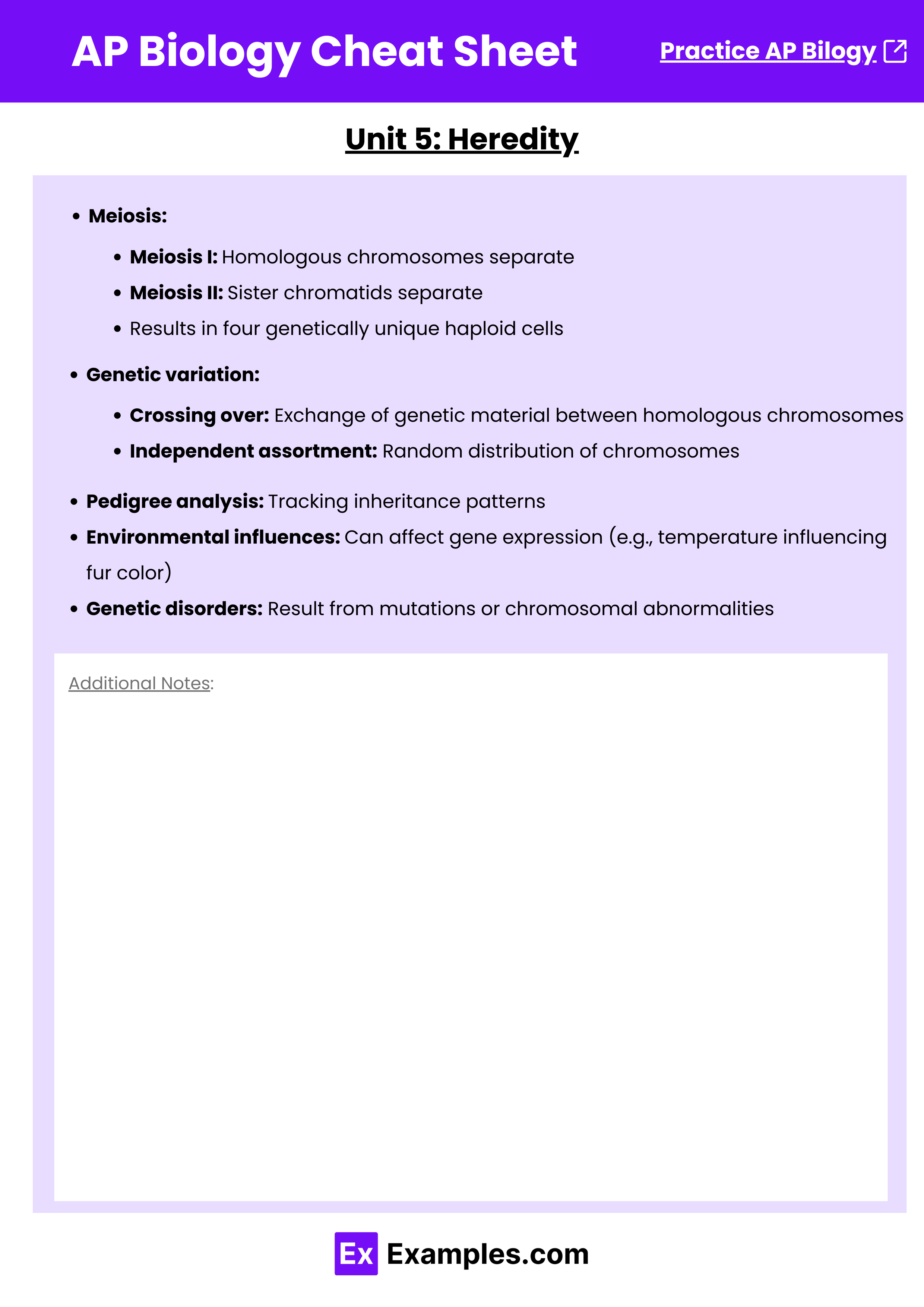 AP Biology Cheat Sheet - Unit 5