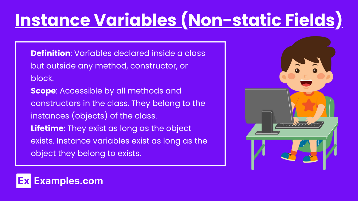 Instance Variables (Non-static Fields)