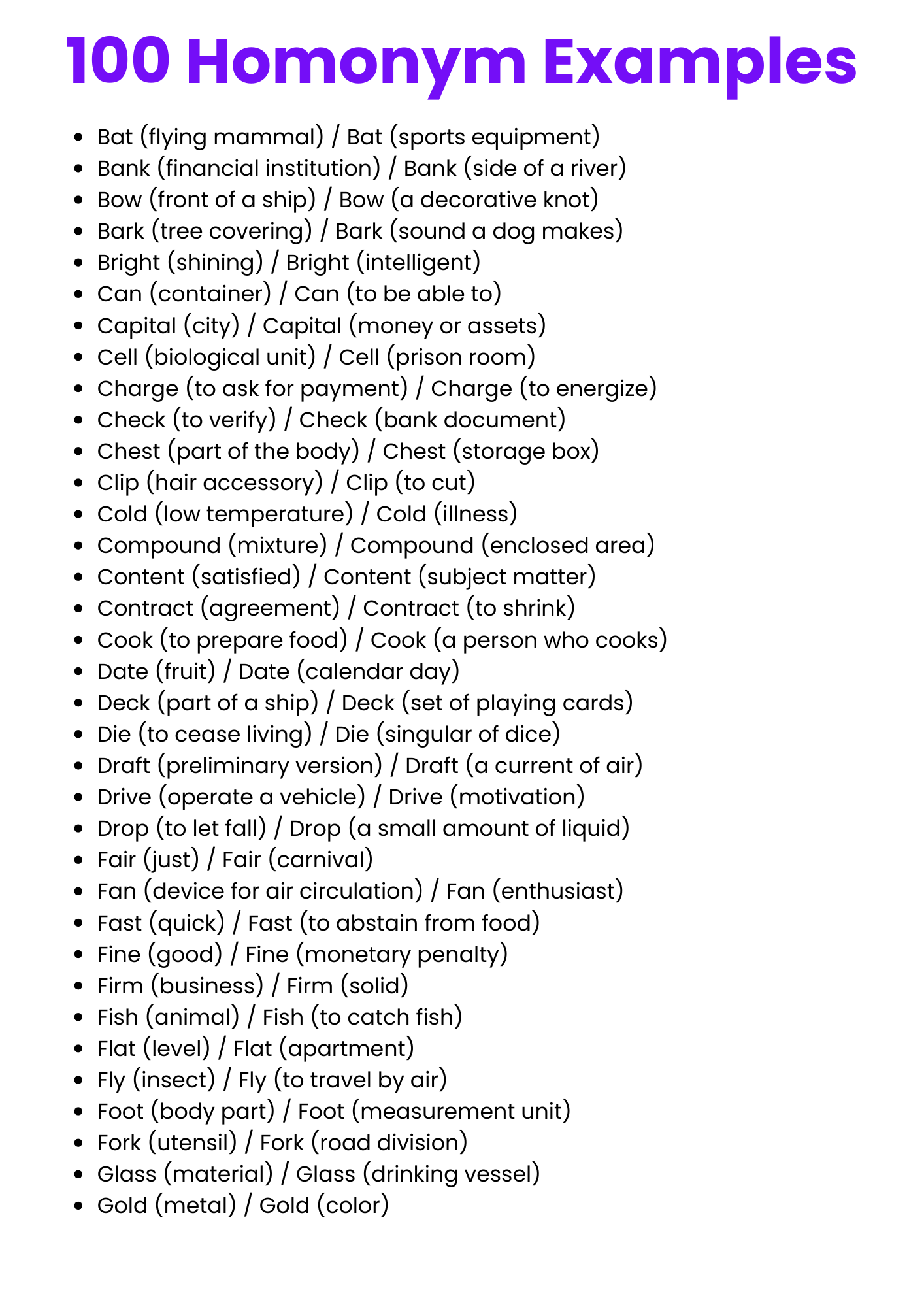 Homonym Examples