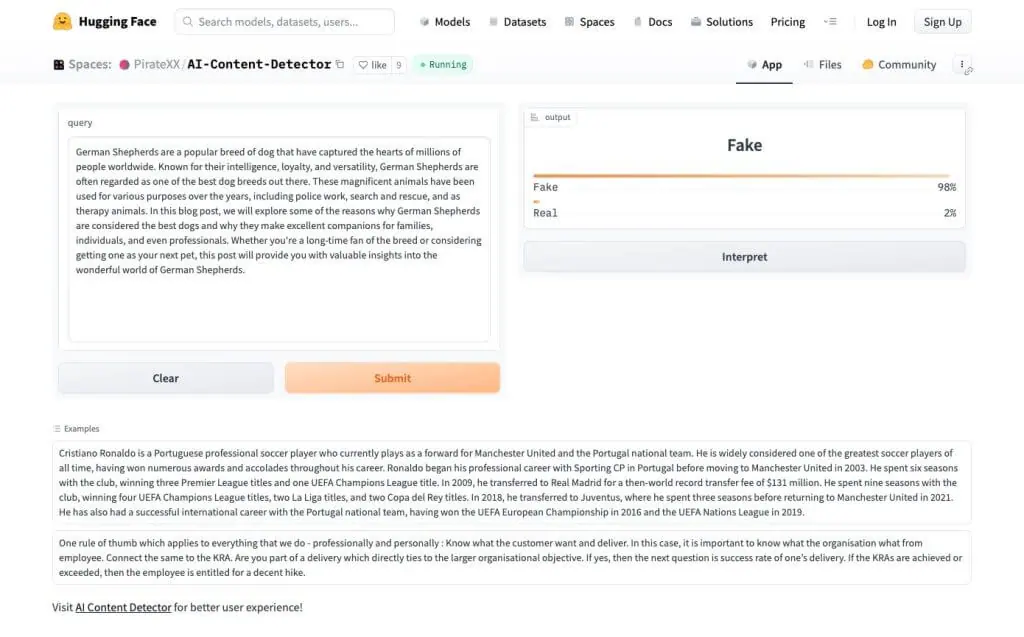 Hugging Face AI Content Detector