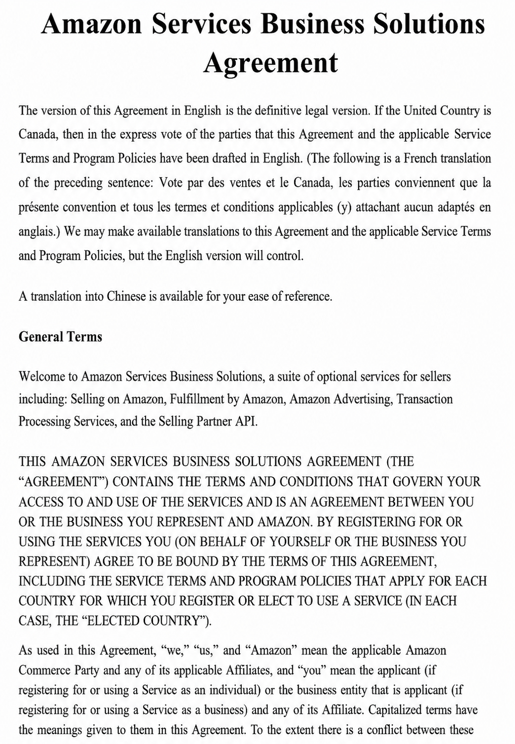 Amazon Services Business Solutions Agreement - Free AI Contract Generator, 50+ Real Contract Examples
