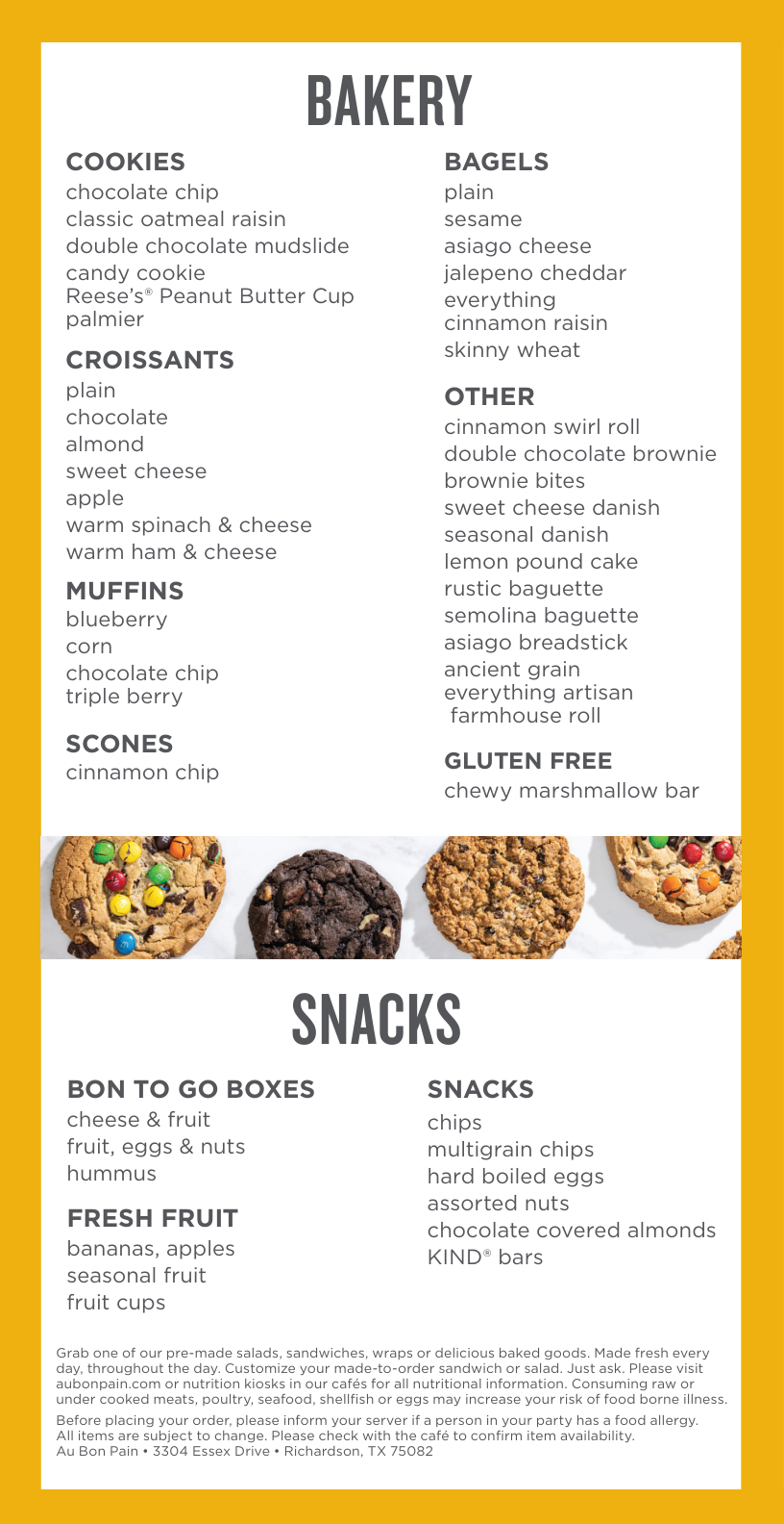 Au Bon Pain Snacks Menu - Free AI Menu Generator, 50+ Real Menu Examples