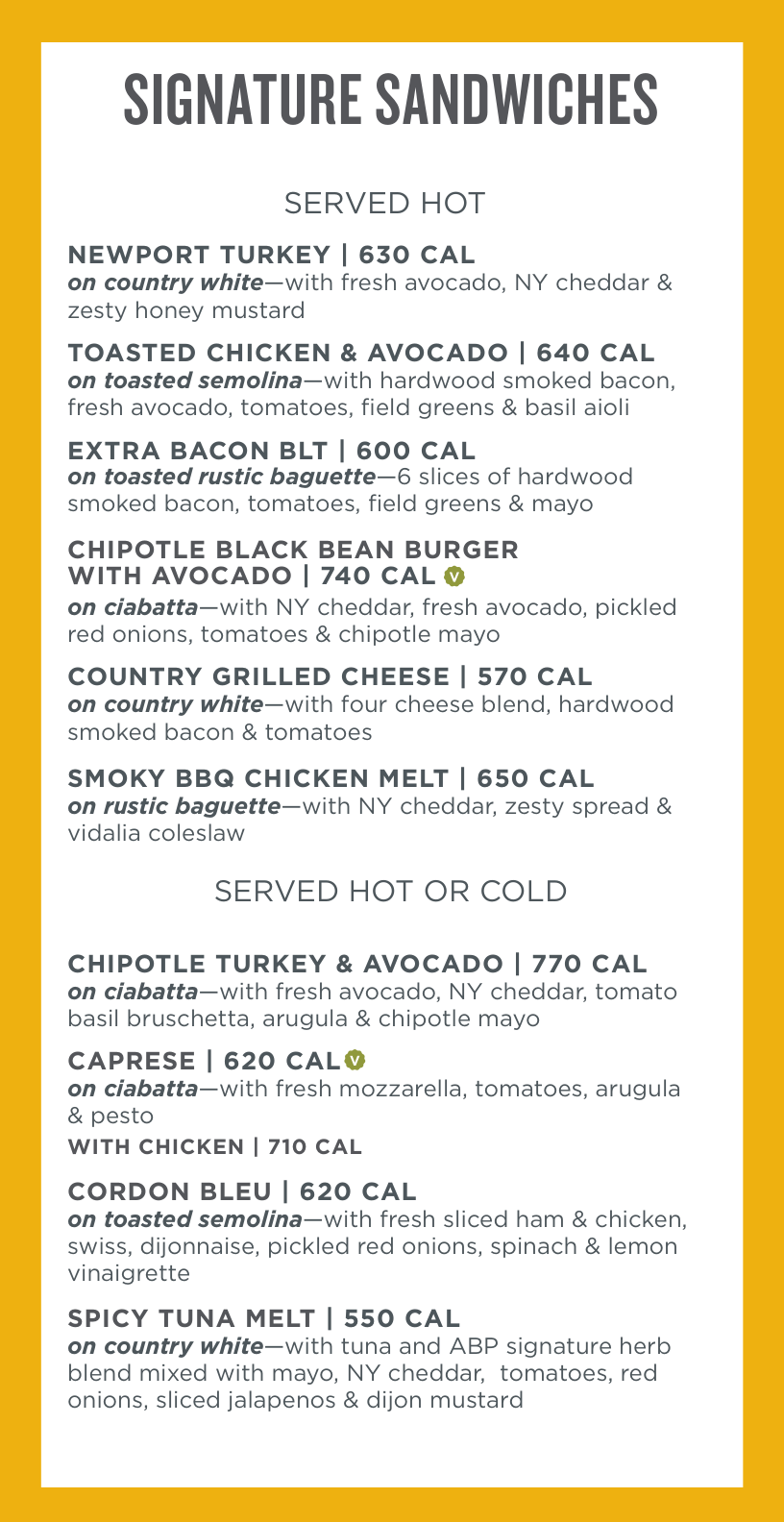 Au Bon Pain Signature Sandwiches Menu - Free AI Menu Generator, 50+ Real Menu Examples