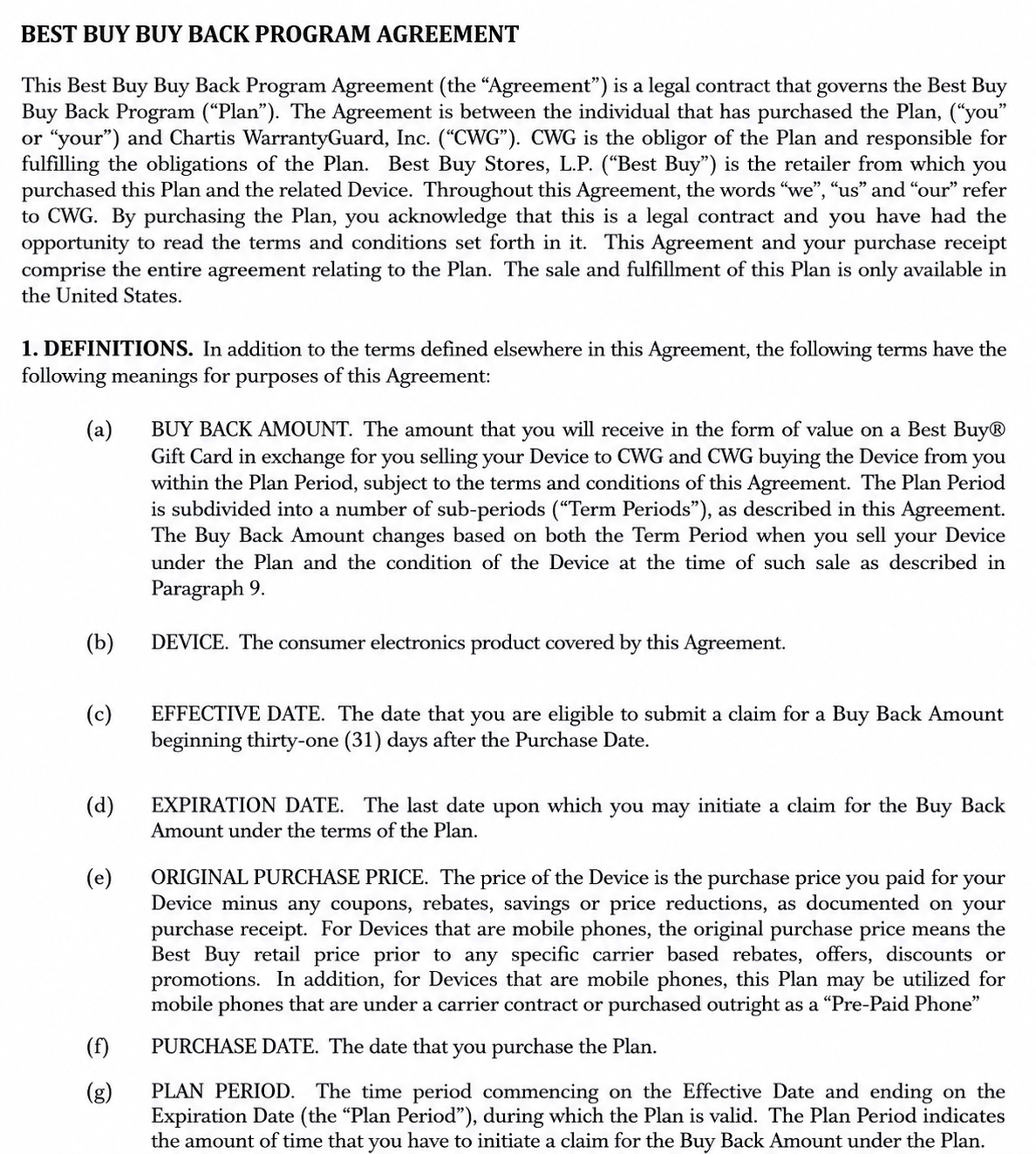 BEST BUY BACK PROGRAM AGREEMENT - Free AI Contract Generator, 50+ Real Contract Examples