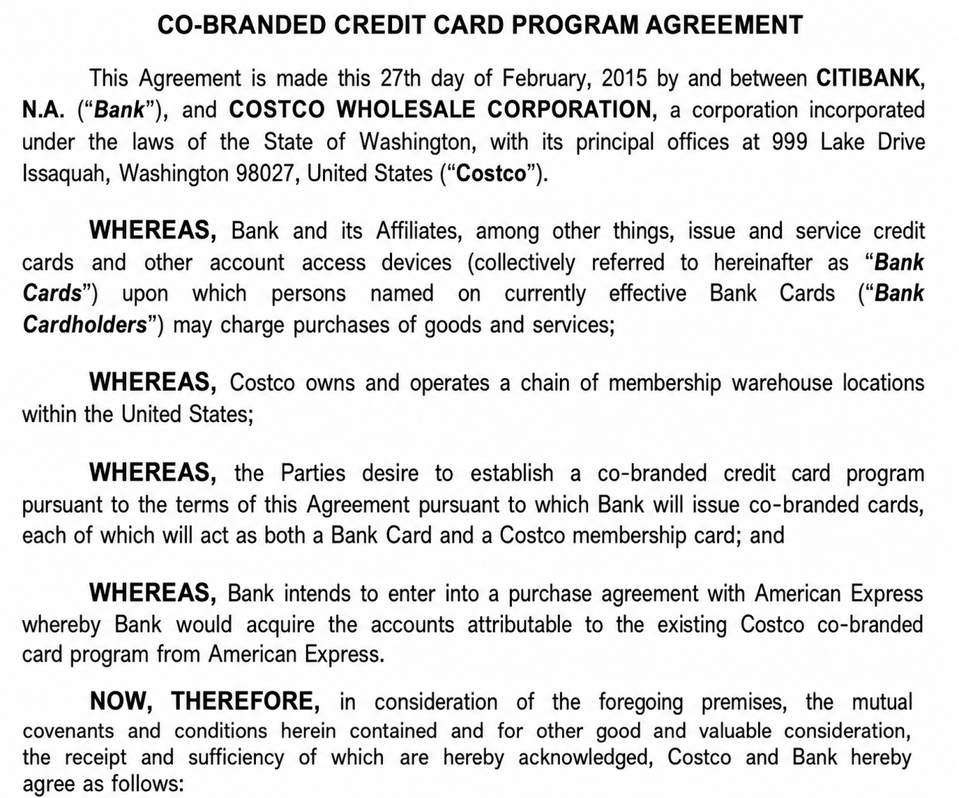 COSTCO CO-BRANDED PROGRAM AGREEMENT - Free AI Contract Generator, 50+ Real Contract Examples