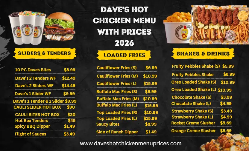 Dave's Hot Chicken Menu with Prices - Free AI Menu Generator, 50+ Real Menu Examples