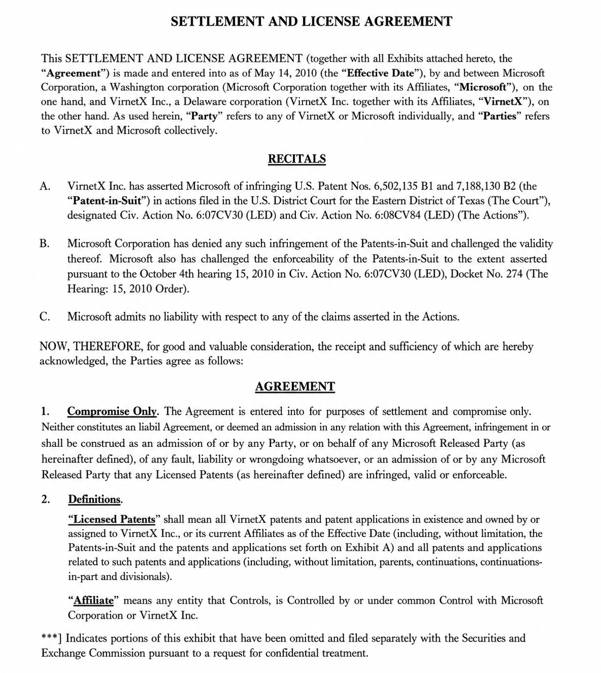 MICROSOFT SETTLEMENT AND LICENSE AGREEMENT - Free AI Contract Generator, 50+ Real Contract Examples