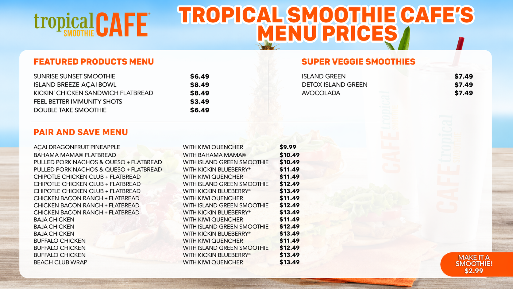 Tropical Smoothie Cafe's Menu with Prices - Free AI Menu Generator, 50+ Real Menu Examples