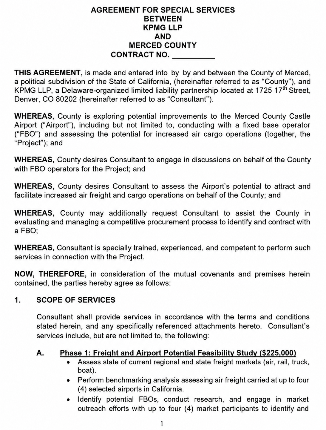 AGREEMENT FOR SPECIAL SERVICES BETWEEN KPMG LLP and MERCED COUNTY - Free AI Contract Generator, 50+ Real Contract Examples