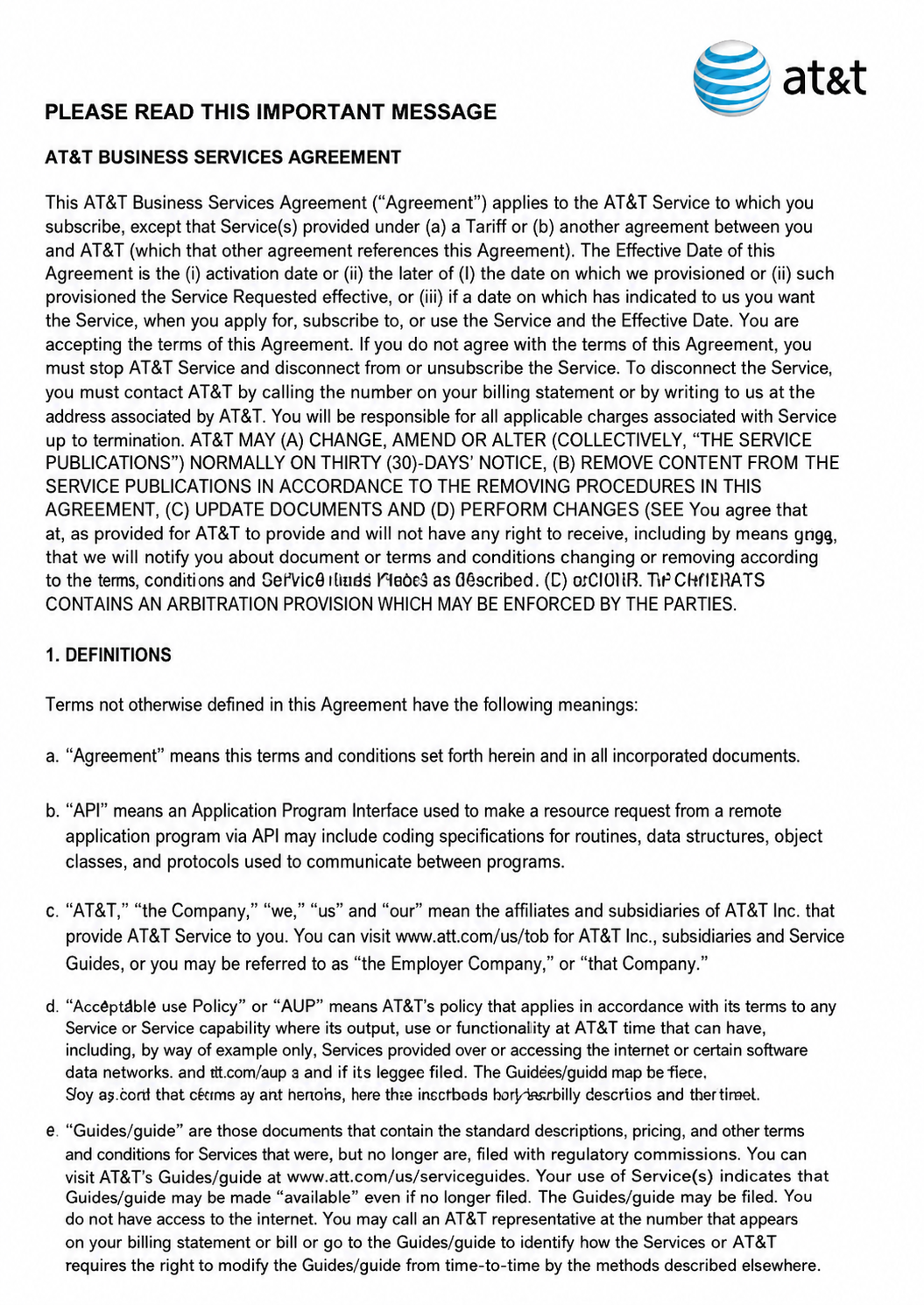 AT&T BUSINESS SERVICES AGREEMENT - Free AI Contract Generator, 50+ Real Contract Examples
