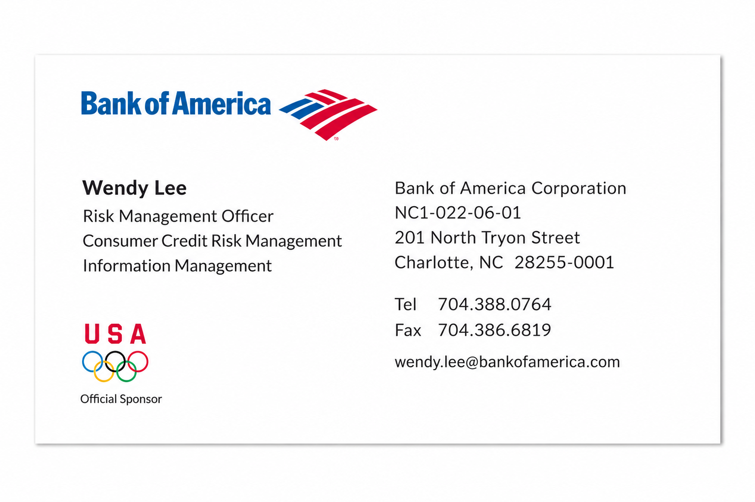 Bank of America Business Card Example