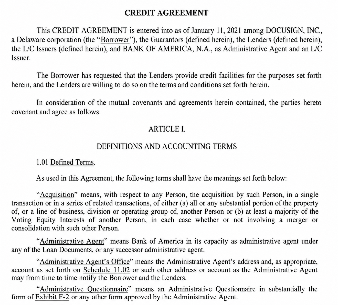 Bank of America Corporation Credit Agreement - Free AI Contract Generator, 50+ Real Contract Examples