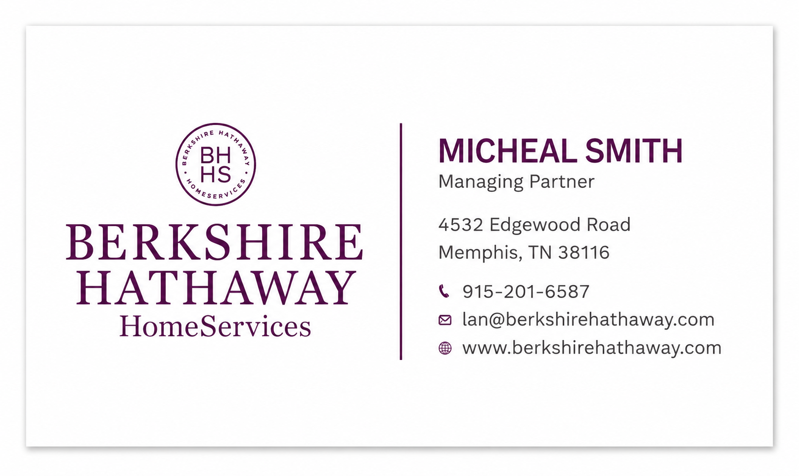 Berkshire Hathaway Business Card Example - Business Card Examples, AI Business Card Generator