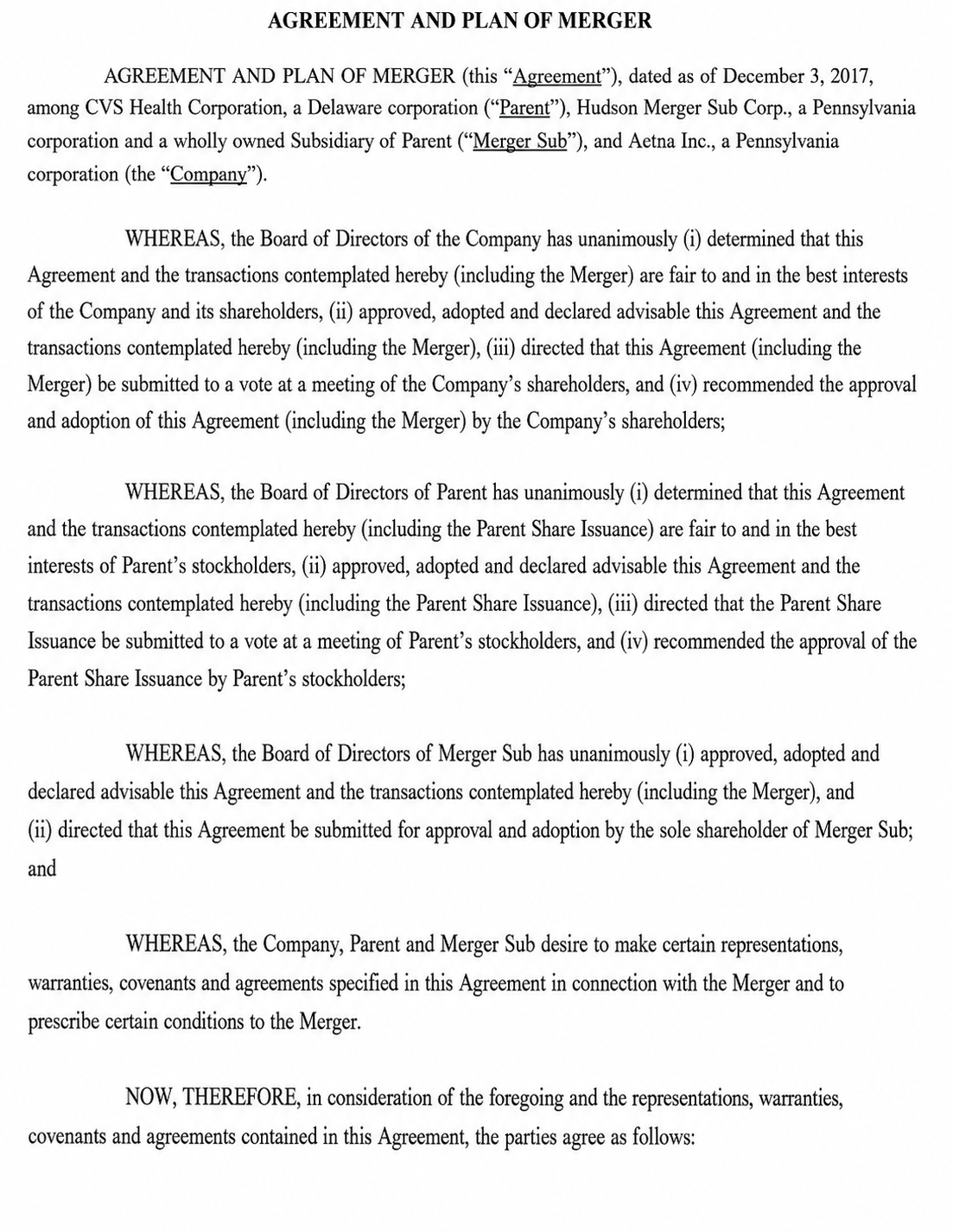 CVS Health Corporation PLAN OF MERGER - Free AI Contract Generator, 50+ Real Contract Examples