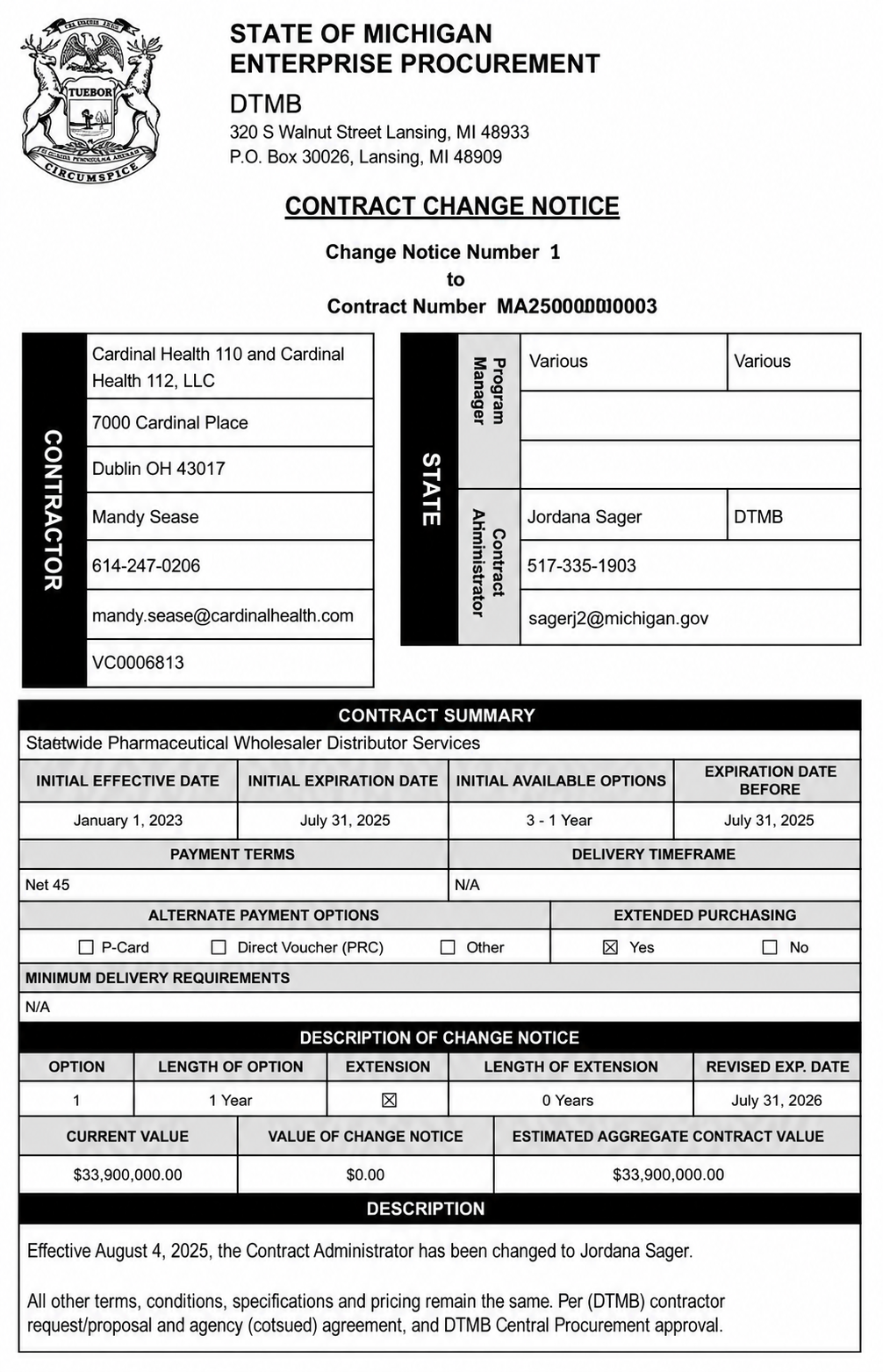 Cardinal Health Contract Change - Free AI Contract Generator, 50+ Real Contract Examples