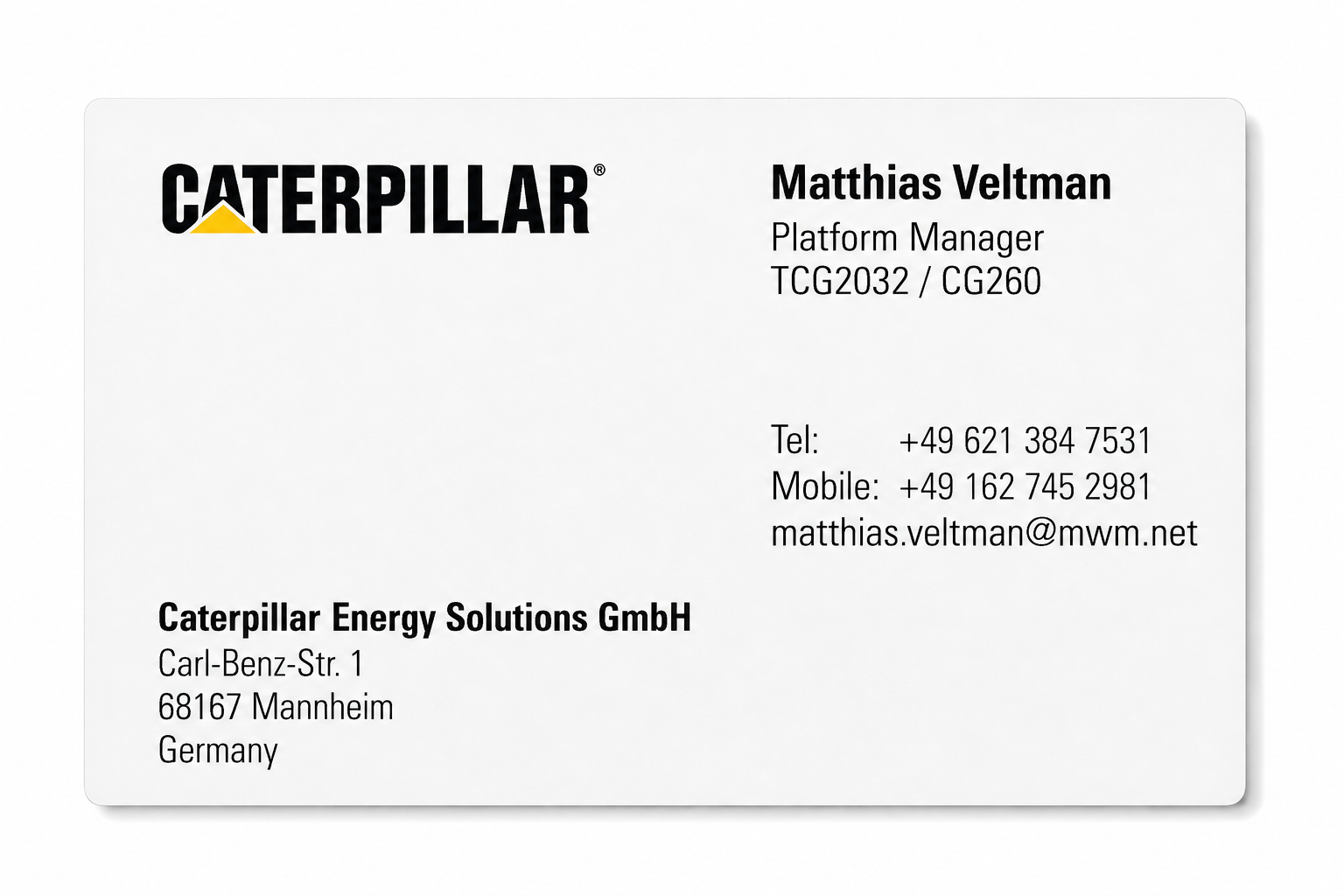 Caterpillar Business Card Example