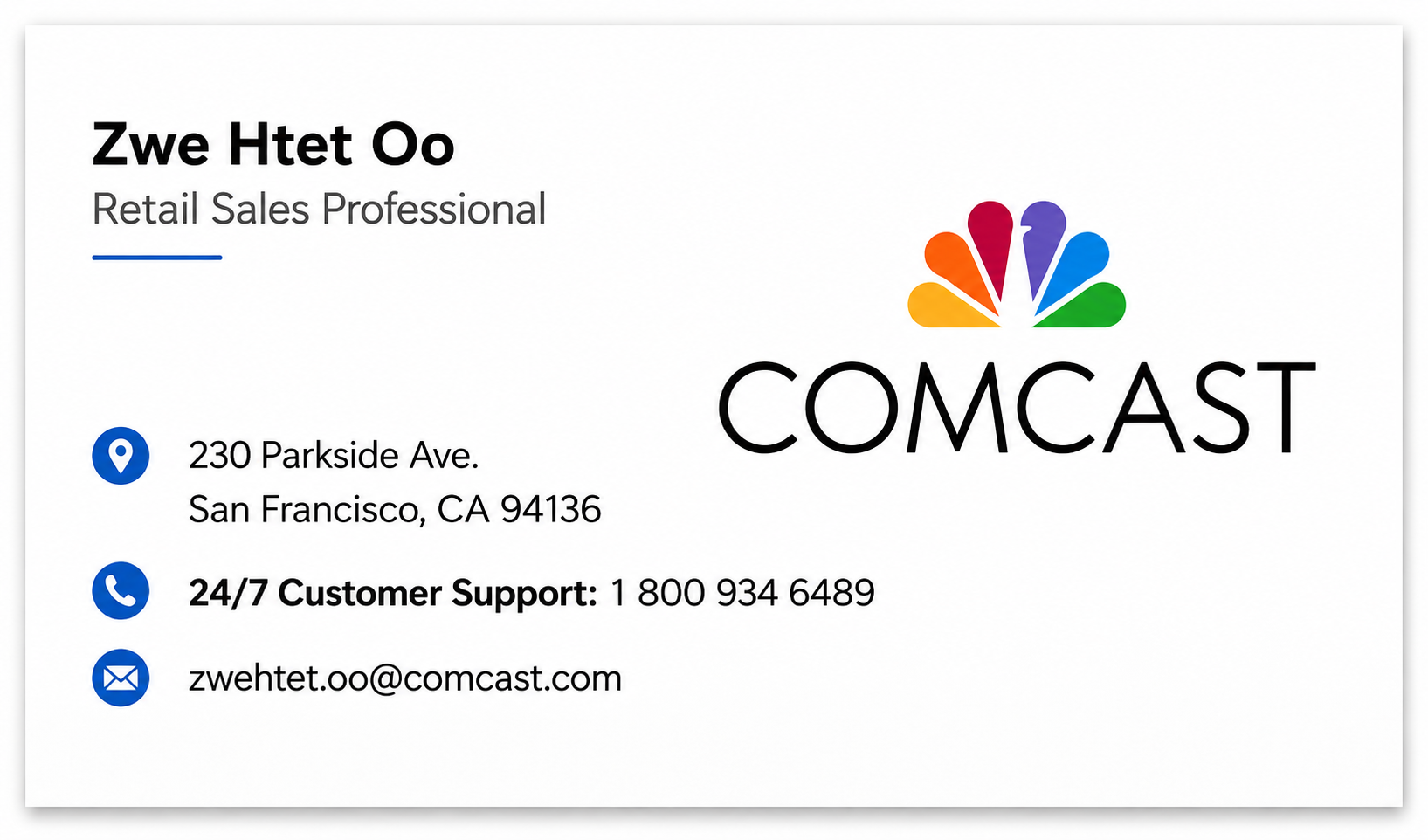 Comcast Business Card Example - Business Card Examples, AI Business Card Generator