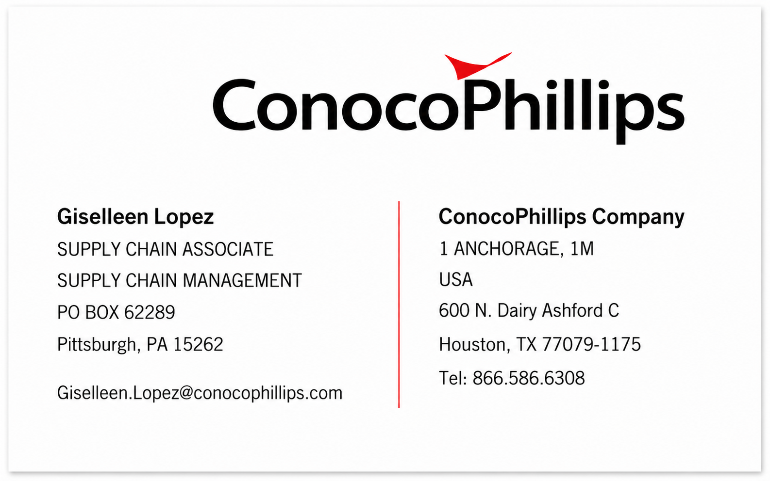 ConocoPhillips Business Card Example - Business Card Examples, AI Business Card Generator