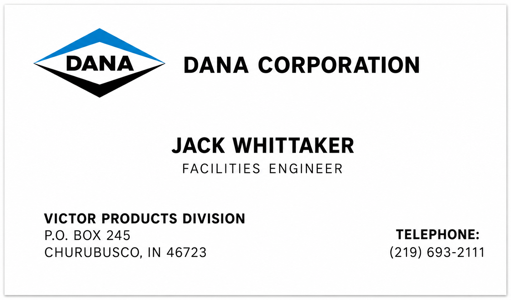 Dana Corporation Business Card Example - Business Card Examples, AI Business Card Generator