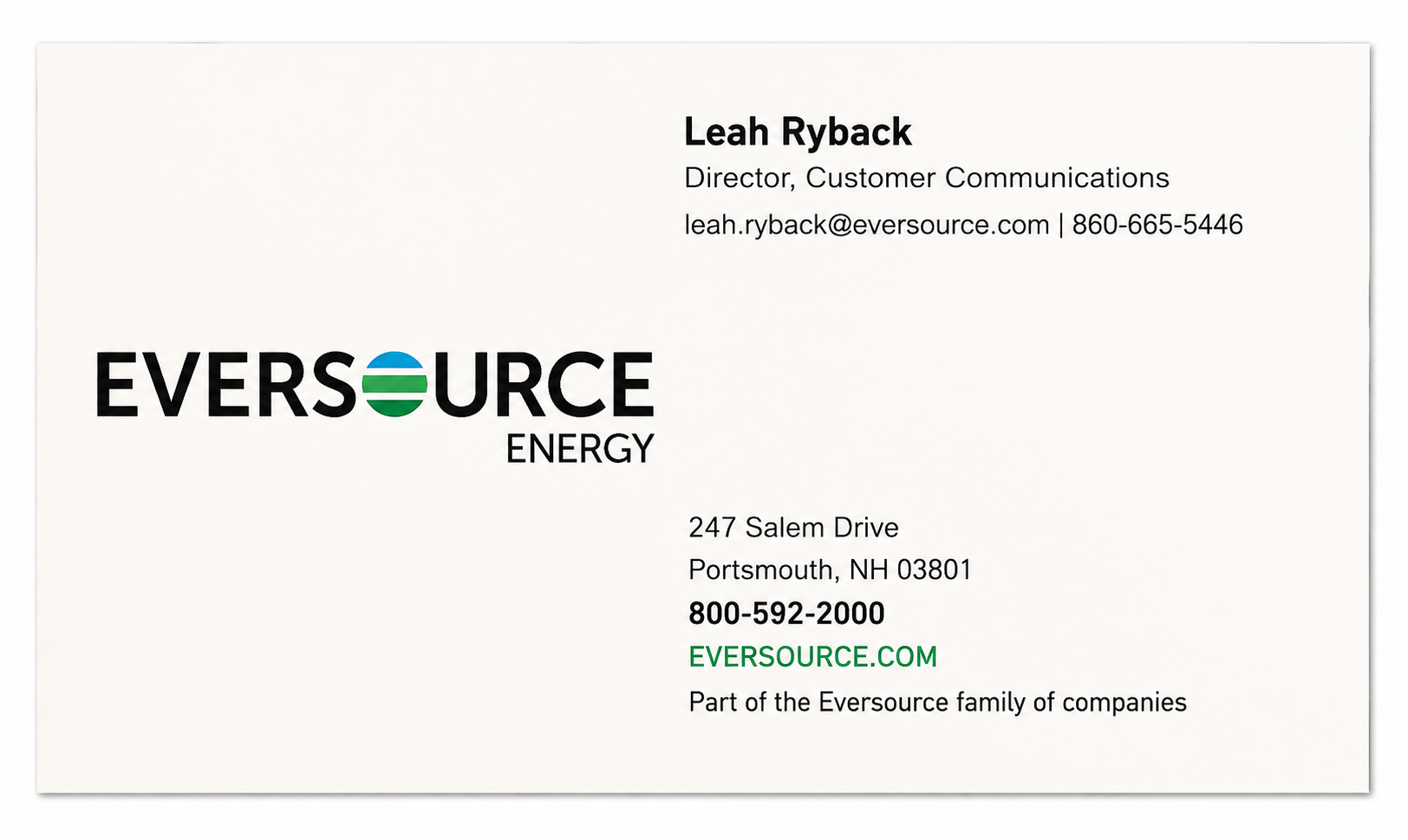 Eversource Energy Business Card Example - Business Card Examples, AI Business Card Generator