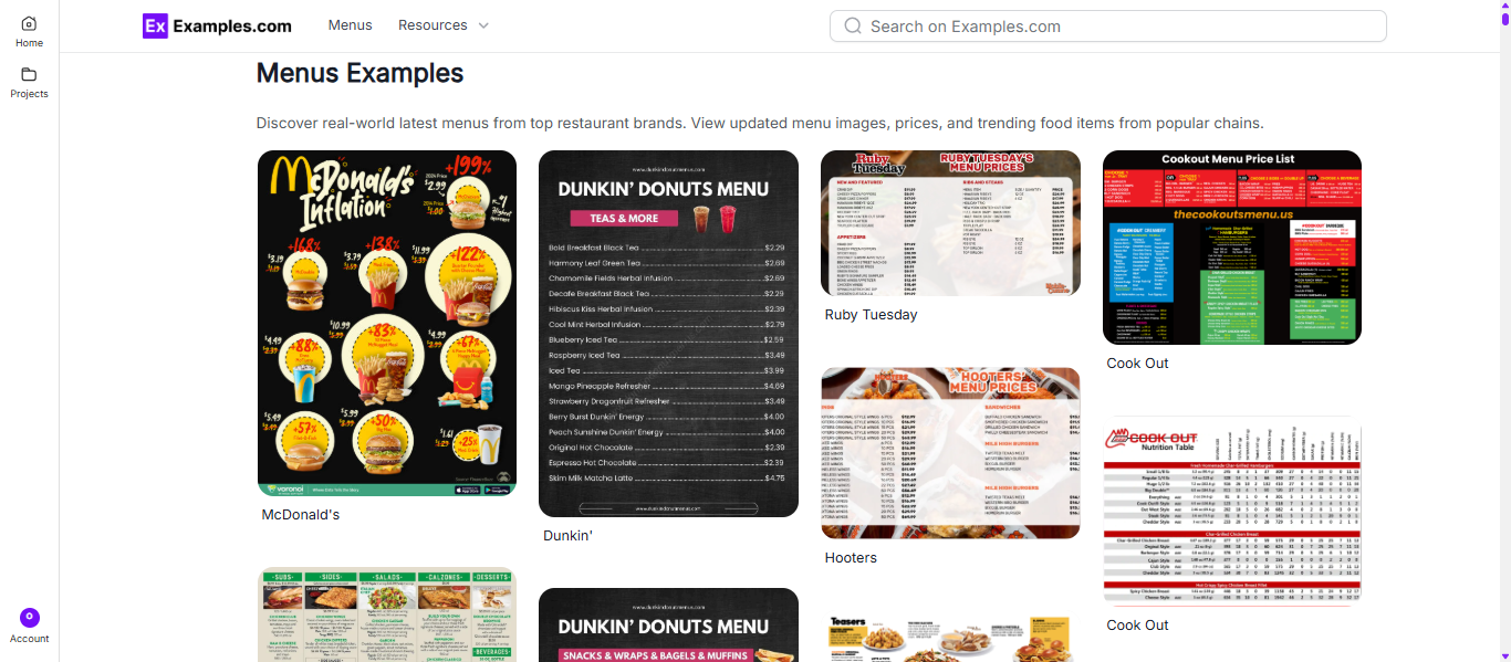 Menus Examples