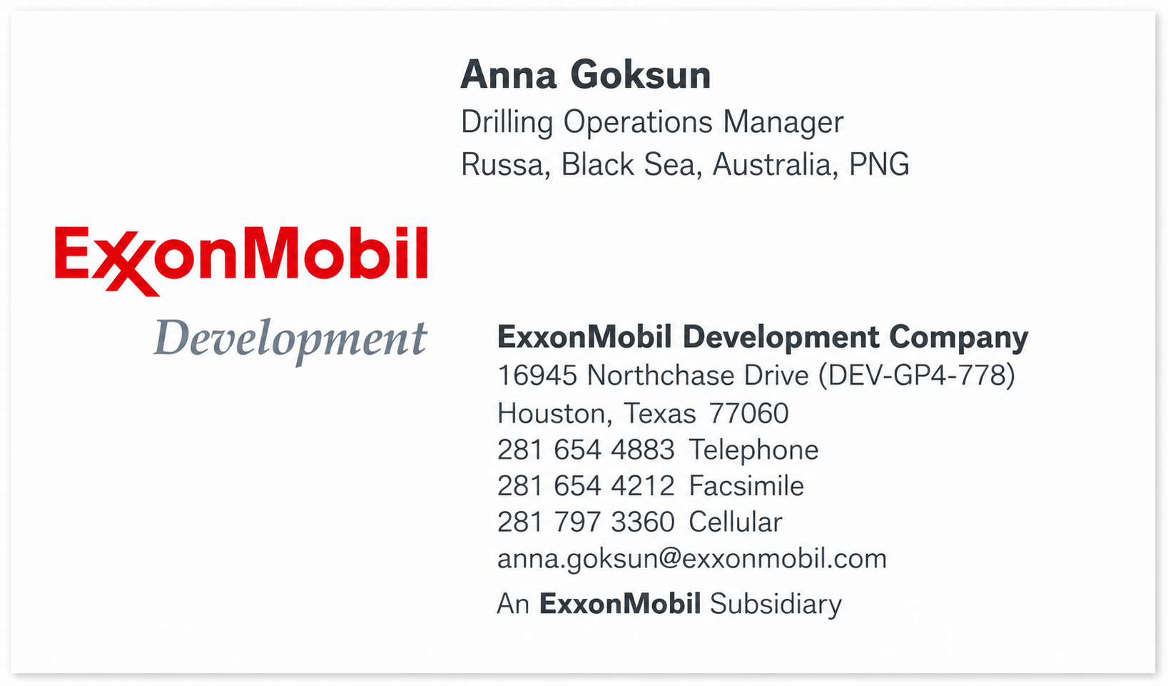 ExxonMobil Business Card Example - Business Card Examples, AI Business Card Generator