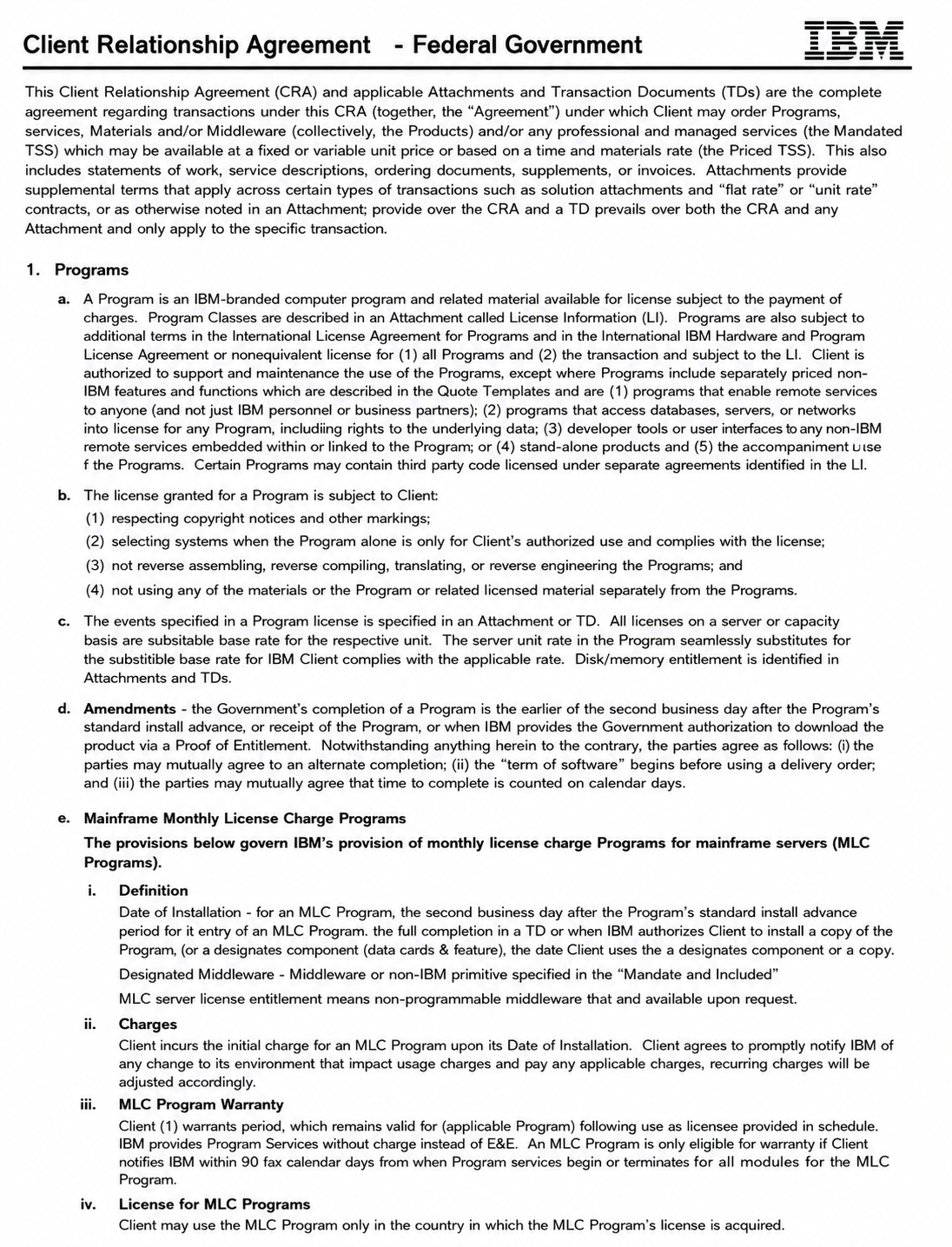 IBM Client Relationship Agreement - Free AI Contract Generator, 50+ Real Contract Examples