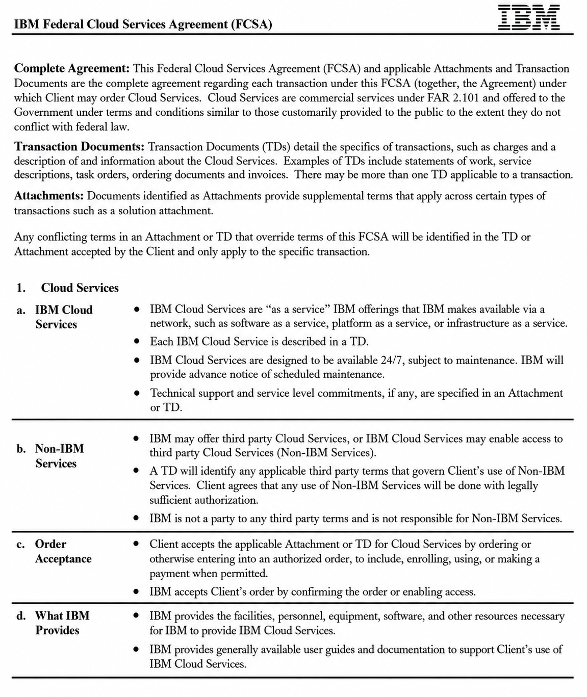 IBM Federal Cloud Services Agreement - Free AI Contract Generator, 50+ Real Contract Examples
