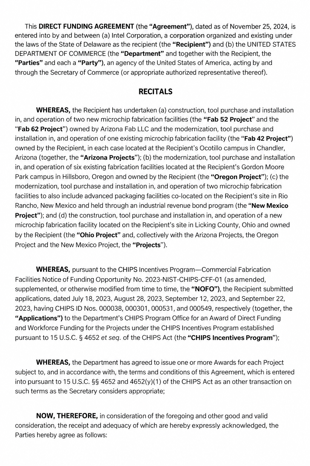 INTEL DIRECT FUNDING AGREEMENT - Free AI Contract Generator, 50+ Real Contract Examples