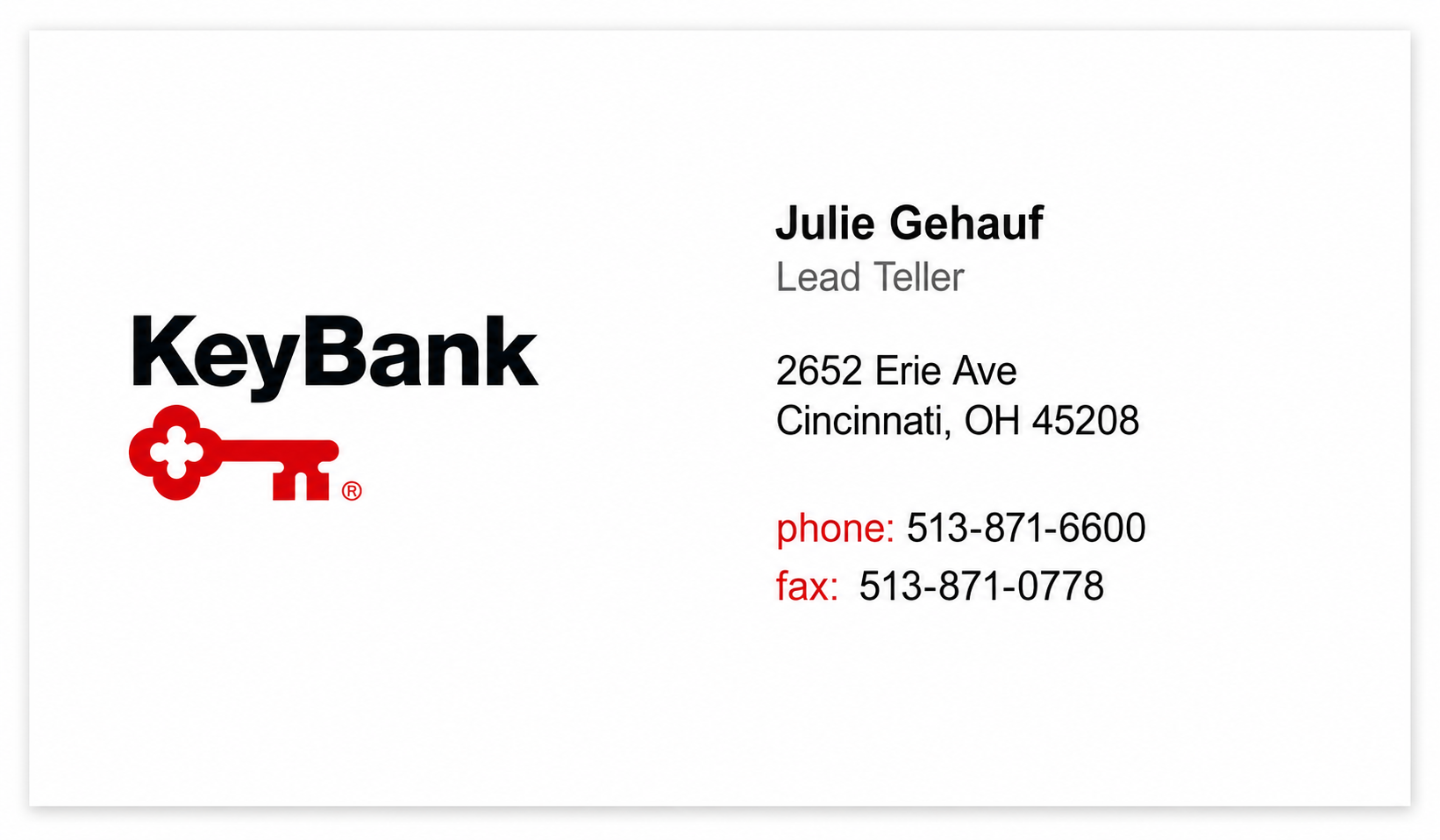 KeyBank Business Card Example - Business Card Examples, AI Business Card Generator