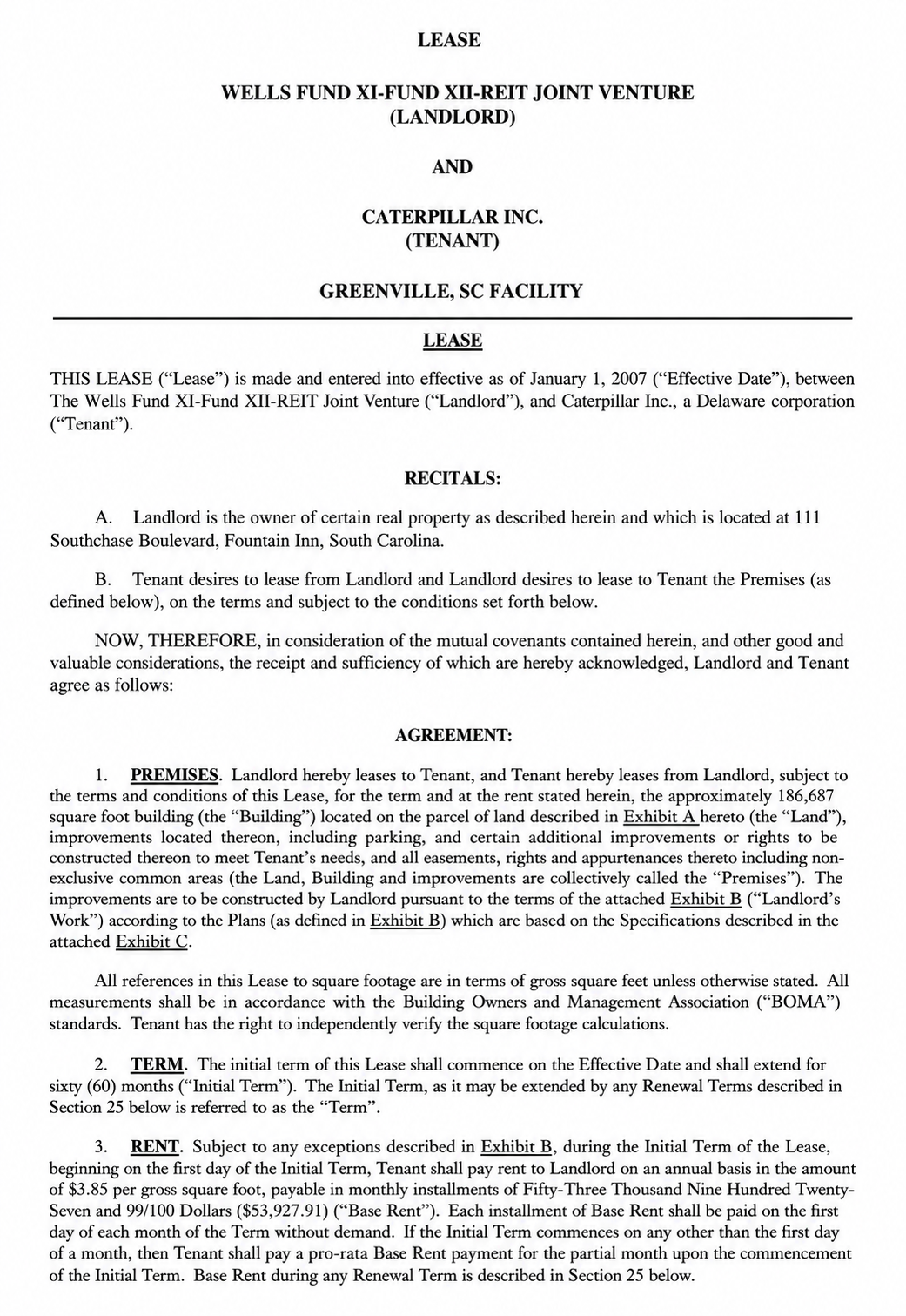 LEASE AGREEMENT WITH CATERPILLAR - Free AI Contract Generator, 50+ Real Contract Examples