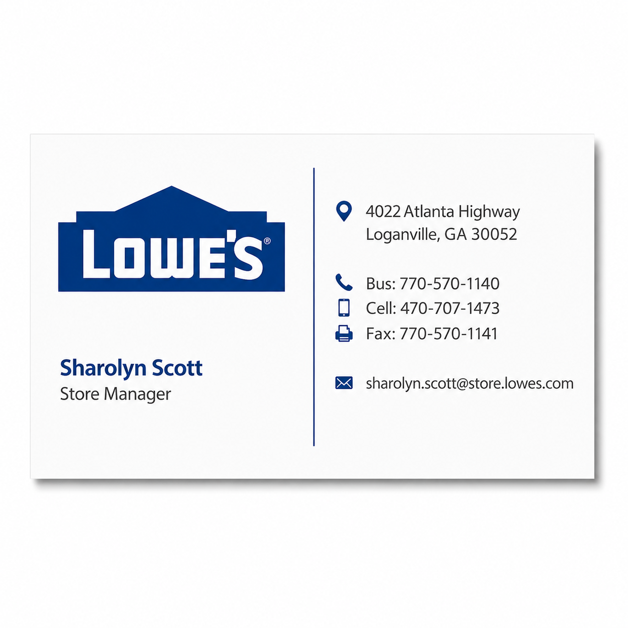Lowes Business Card Example