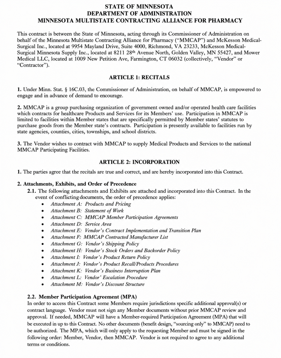 McKesson Medical Surgical Contract - Free AI Contract Generator, 50+ Real Contract Examples