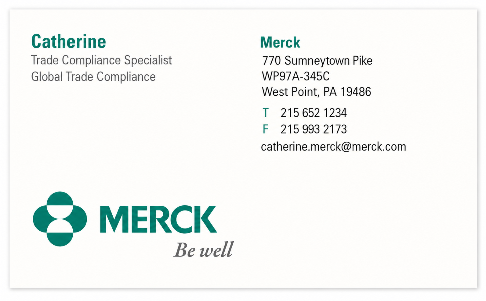 Merck Business Card Example - Business Card Examples, AI Business Card Generator