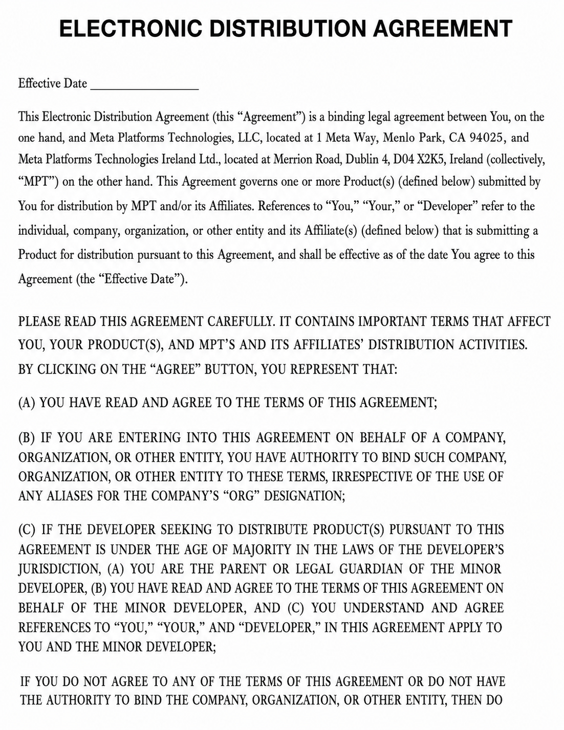 Meta Electronic Developer Distribution Agreement - Free AI Contract Generator, 50+ Real Contract Examples
